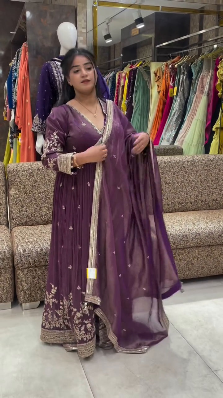 Designer Purple Anarkali Suit Set with Matching Dupatta