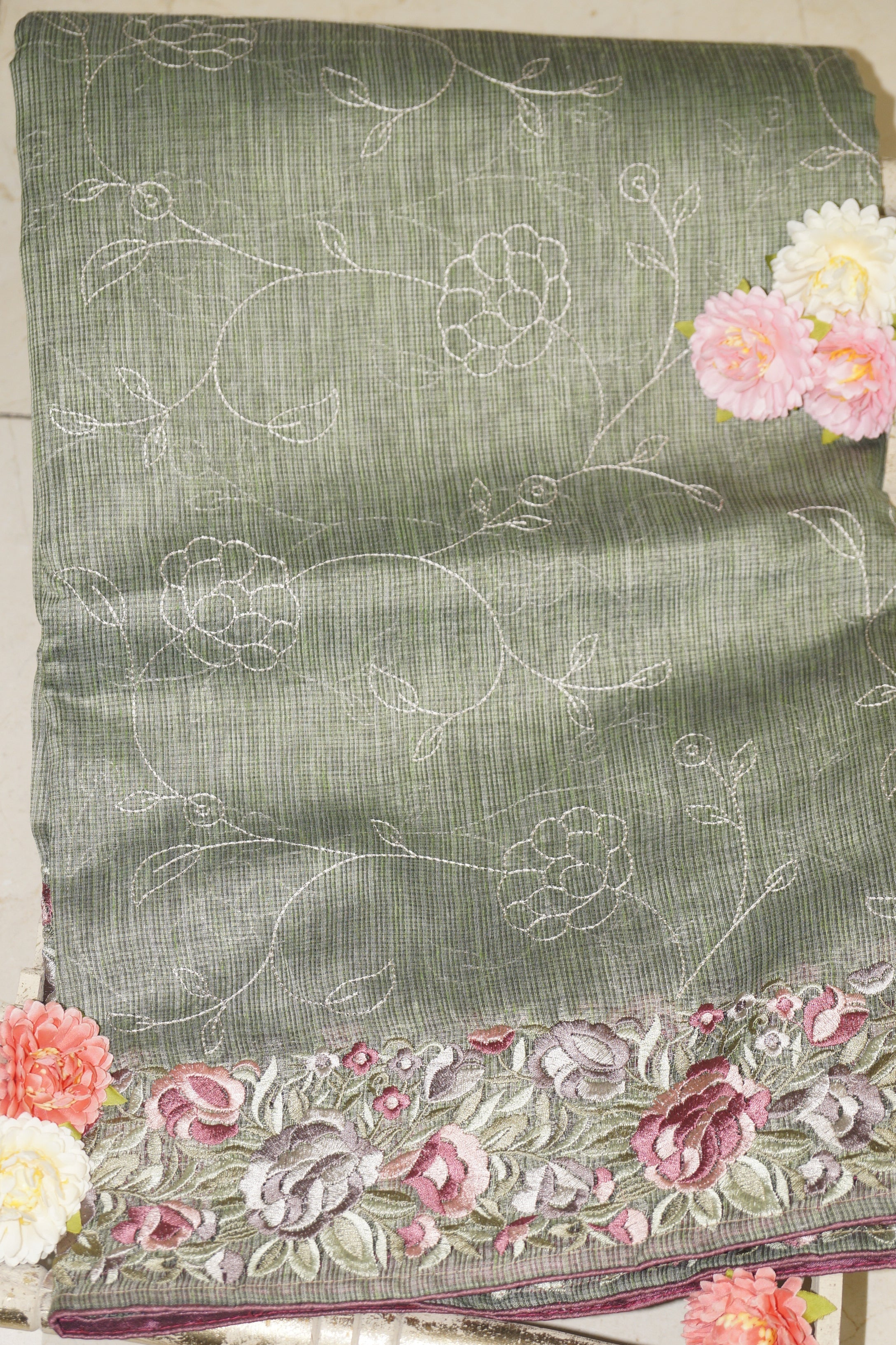 Cotton Tissue Saree Green