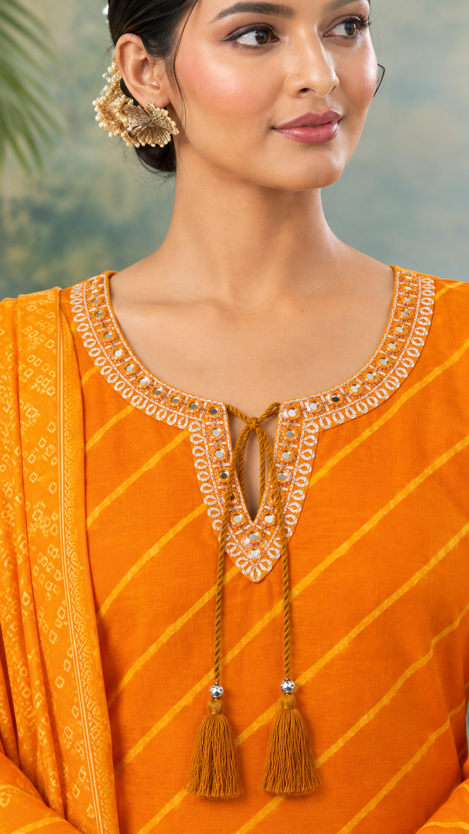 Vibrant Orange Printed Kurta Set with Matching Dupatta