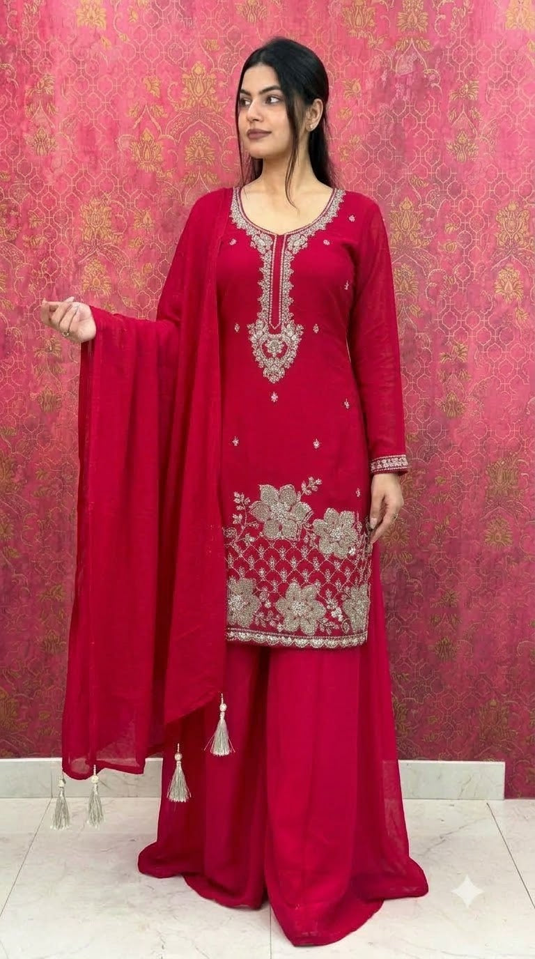 Elegance Magenta Pink Kurta Set with Dupatta and Flared Sharara Bottoms