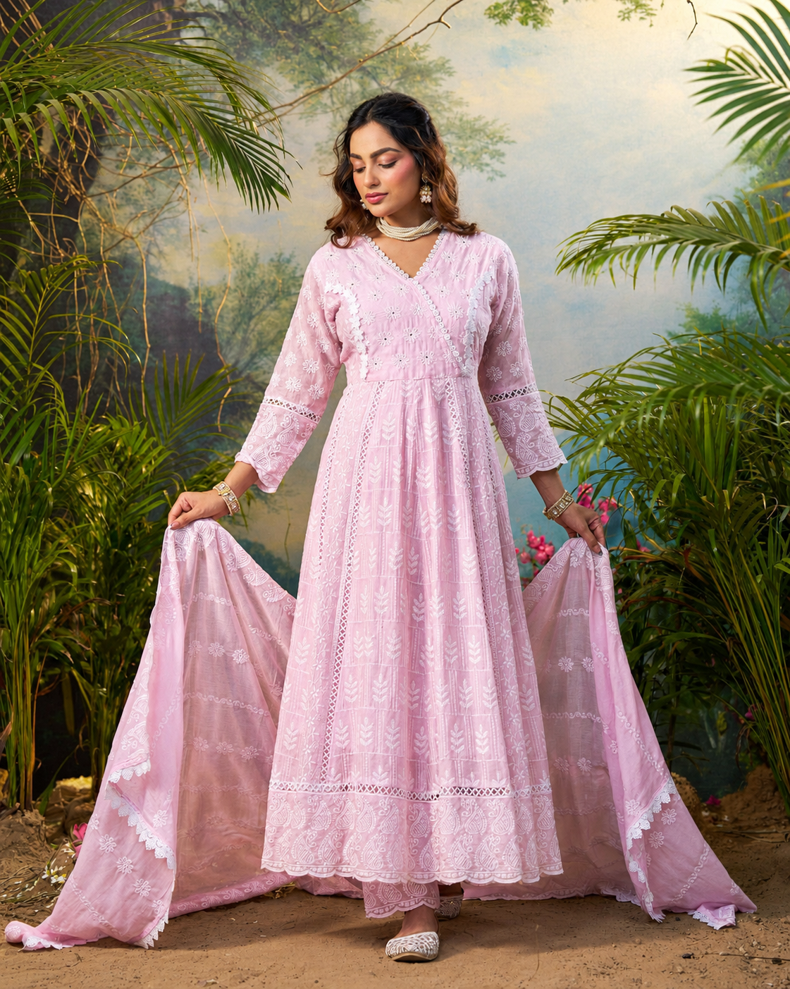 Roopkriti Pastel Blue Printed Design Anarkali Suit Set With Matching Dupatta