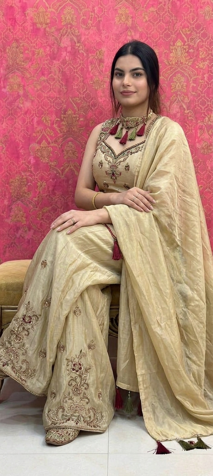 Embroidered Top and Sharara Set with Matching Dupatta