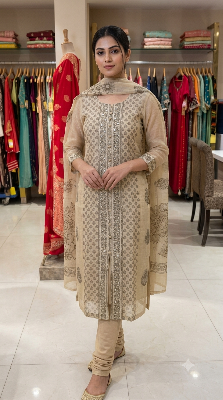 Women's Unstitched Suit Material Set with Matching Printed Dupatta