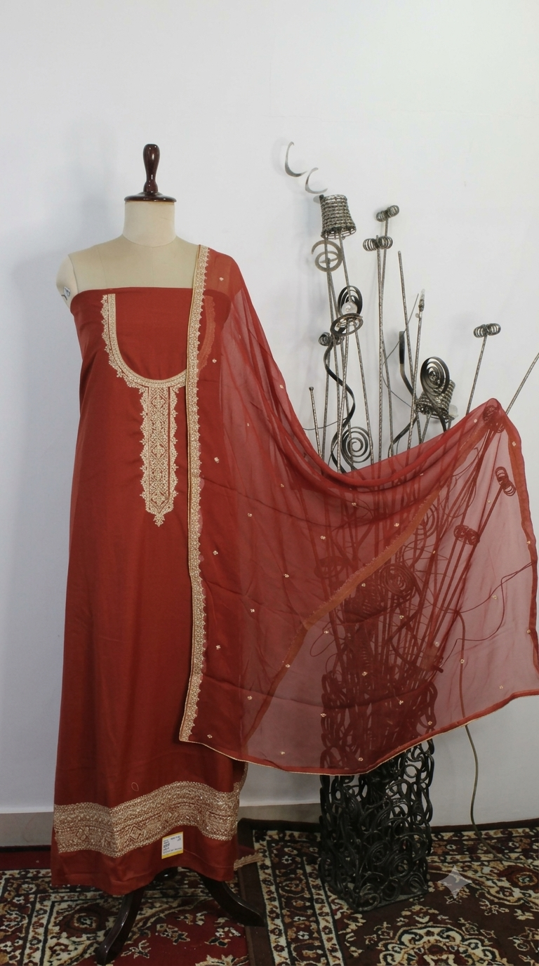 Semi Pashmina With Work Un-Stitched Suit Fabric