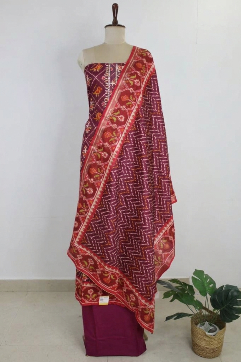 Ikat Print Un-Stitched Suit Fabric