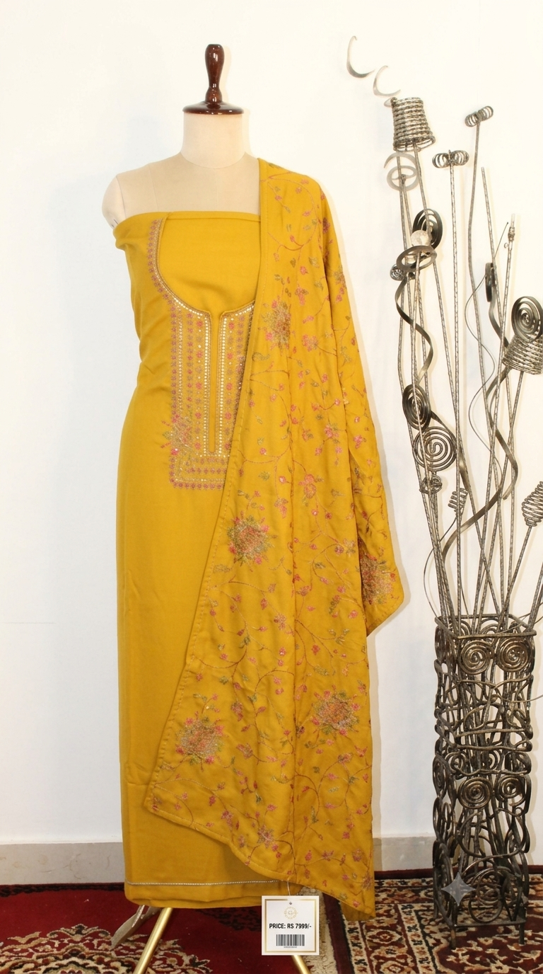 Semi Pashmina With Work Un-Stitched Suit Fabric