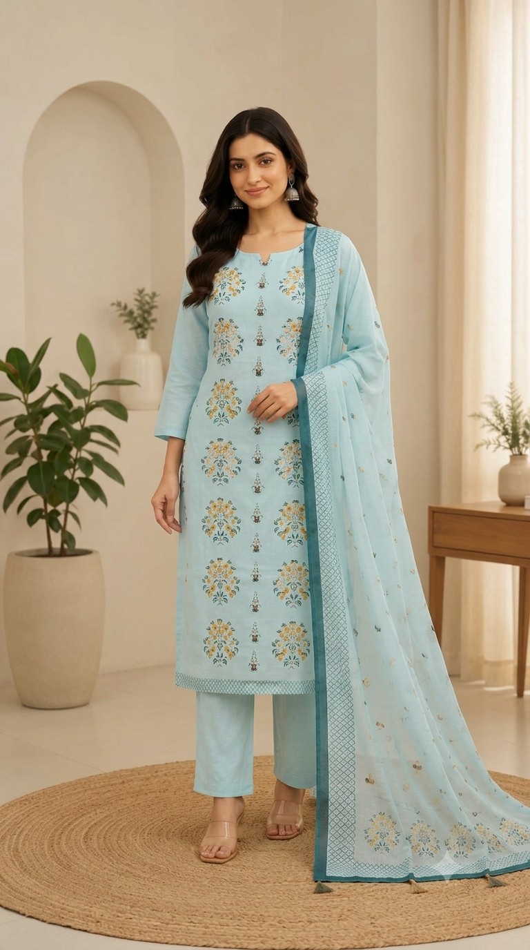 Soft Pastel Hues, Timeless Elegance Discover Grace In Every Thread With This Pastel Sky Blue Suit Set
