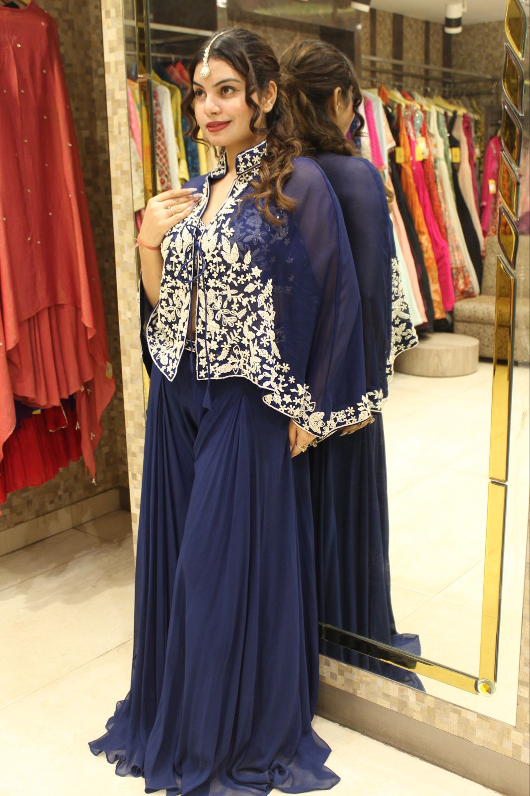 Crop Top & Flared Sharara With Beautiful Cape
