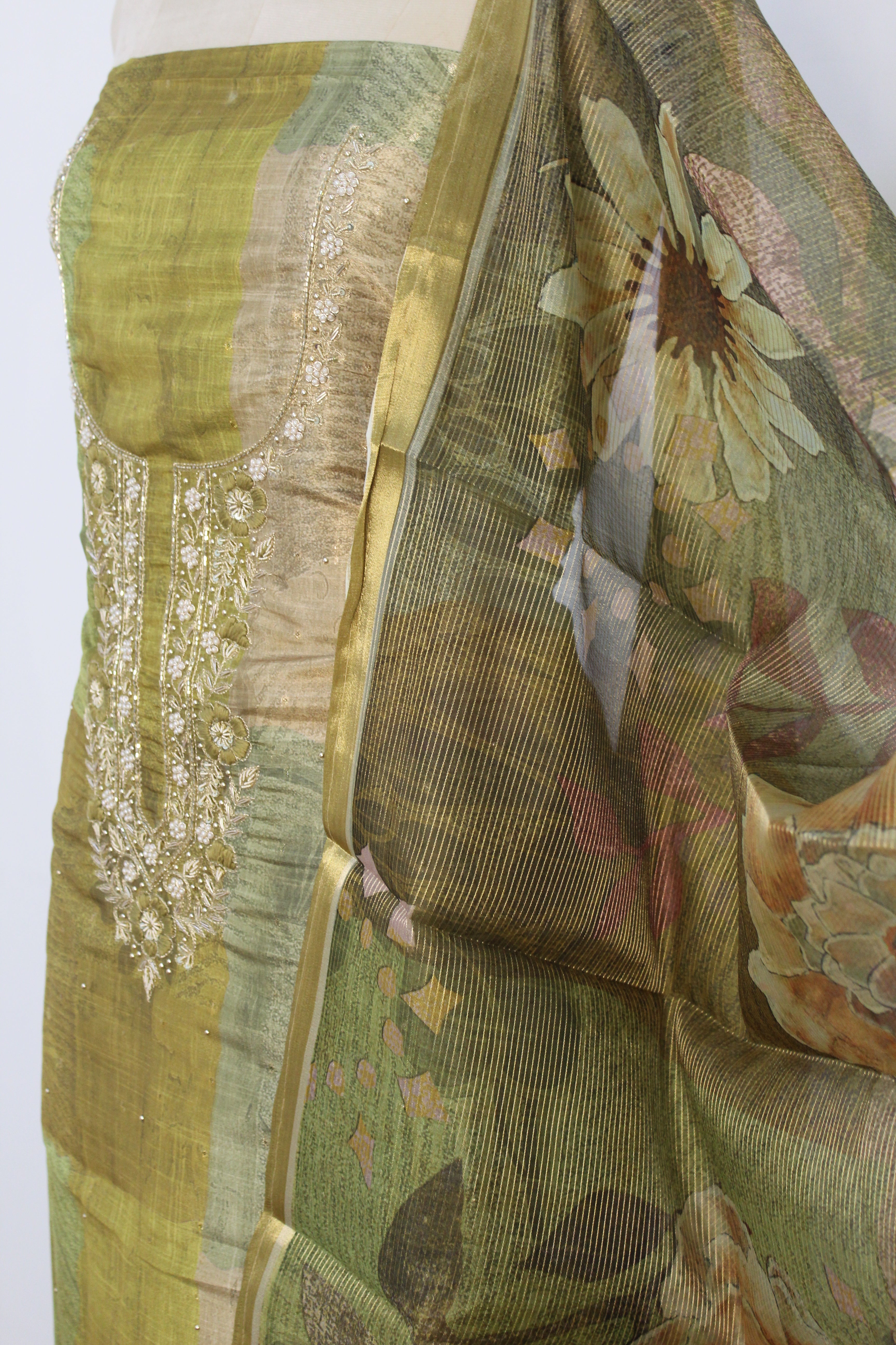 Pearl & Thread Hand Work Un-Stitched Suit Fabric New