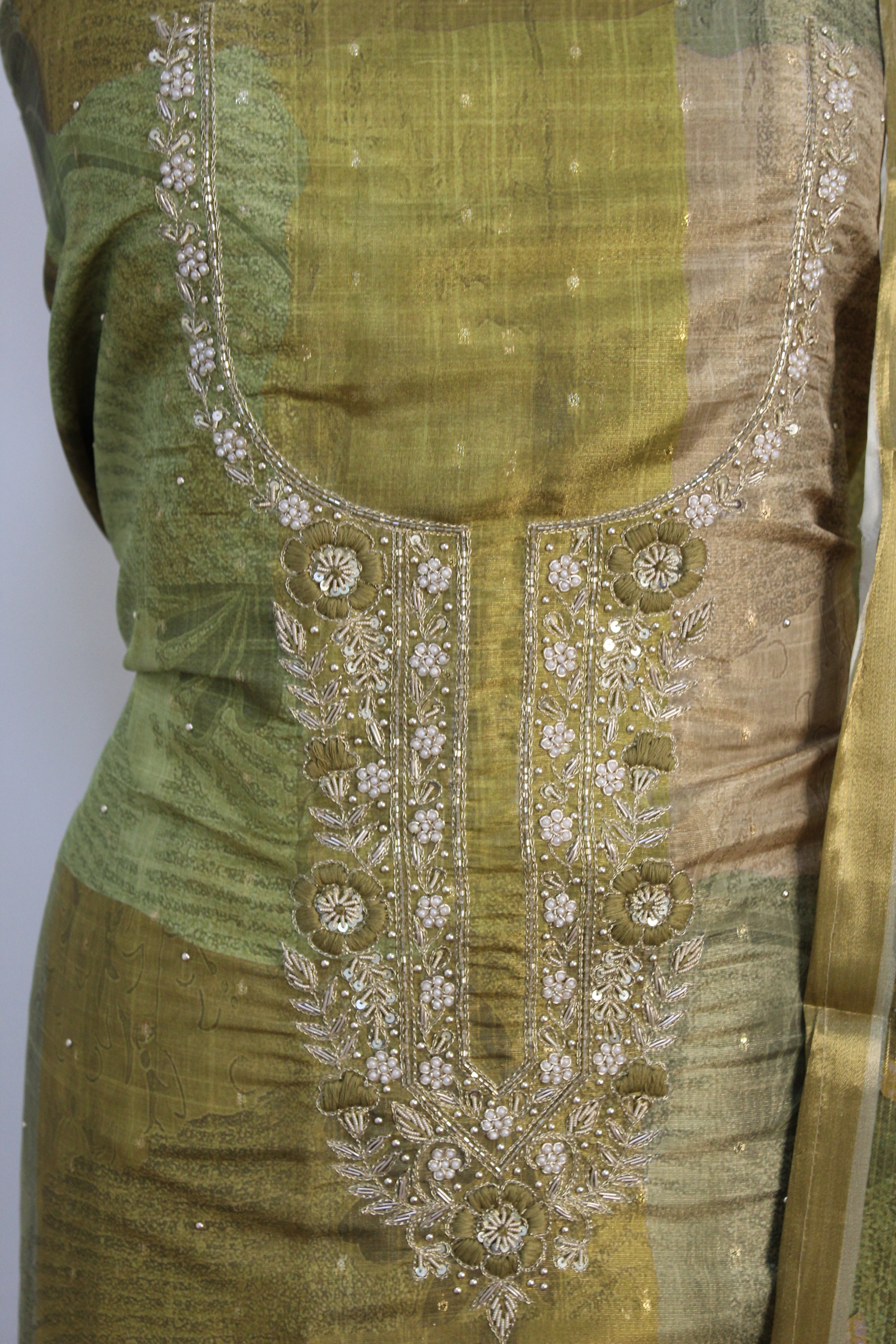 Pearl & Thread Hand Work Un-Stitched Suit Fabric New