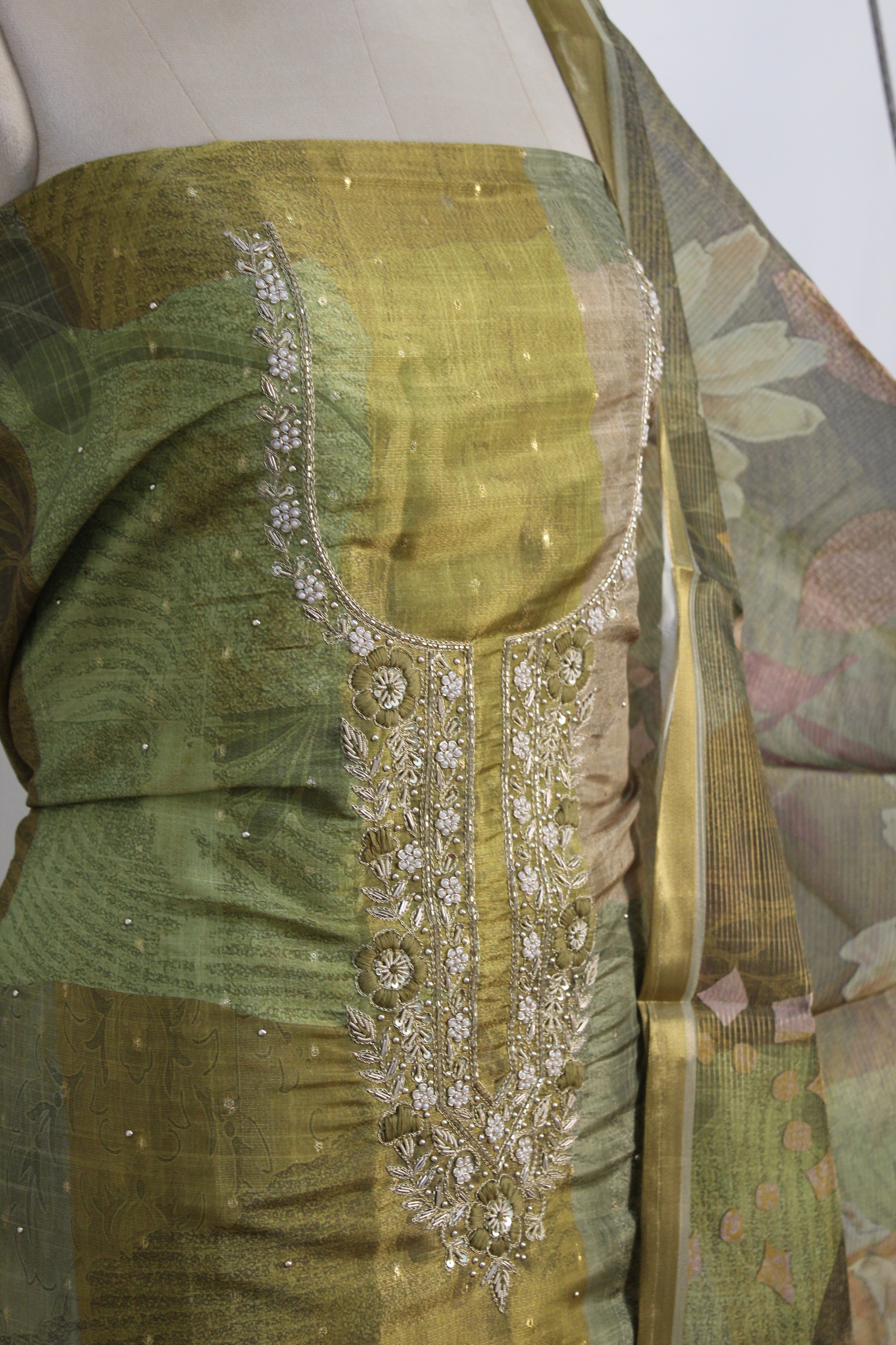 Pearl & Thread Hand Work Un-Stitched Suit Fabric New