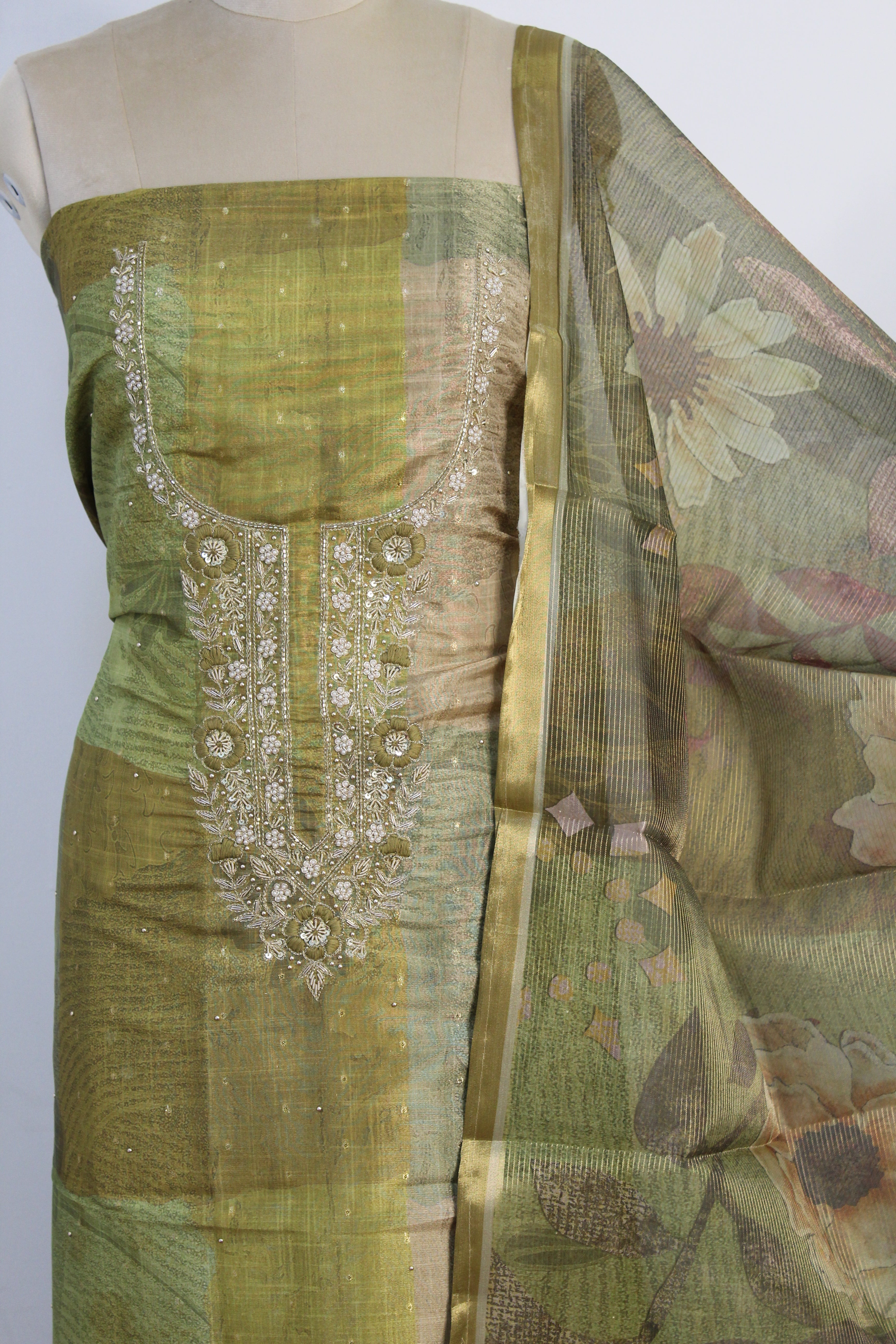Pearl & Thread Hand Work Un-Stitched Suit Fabric New