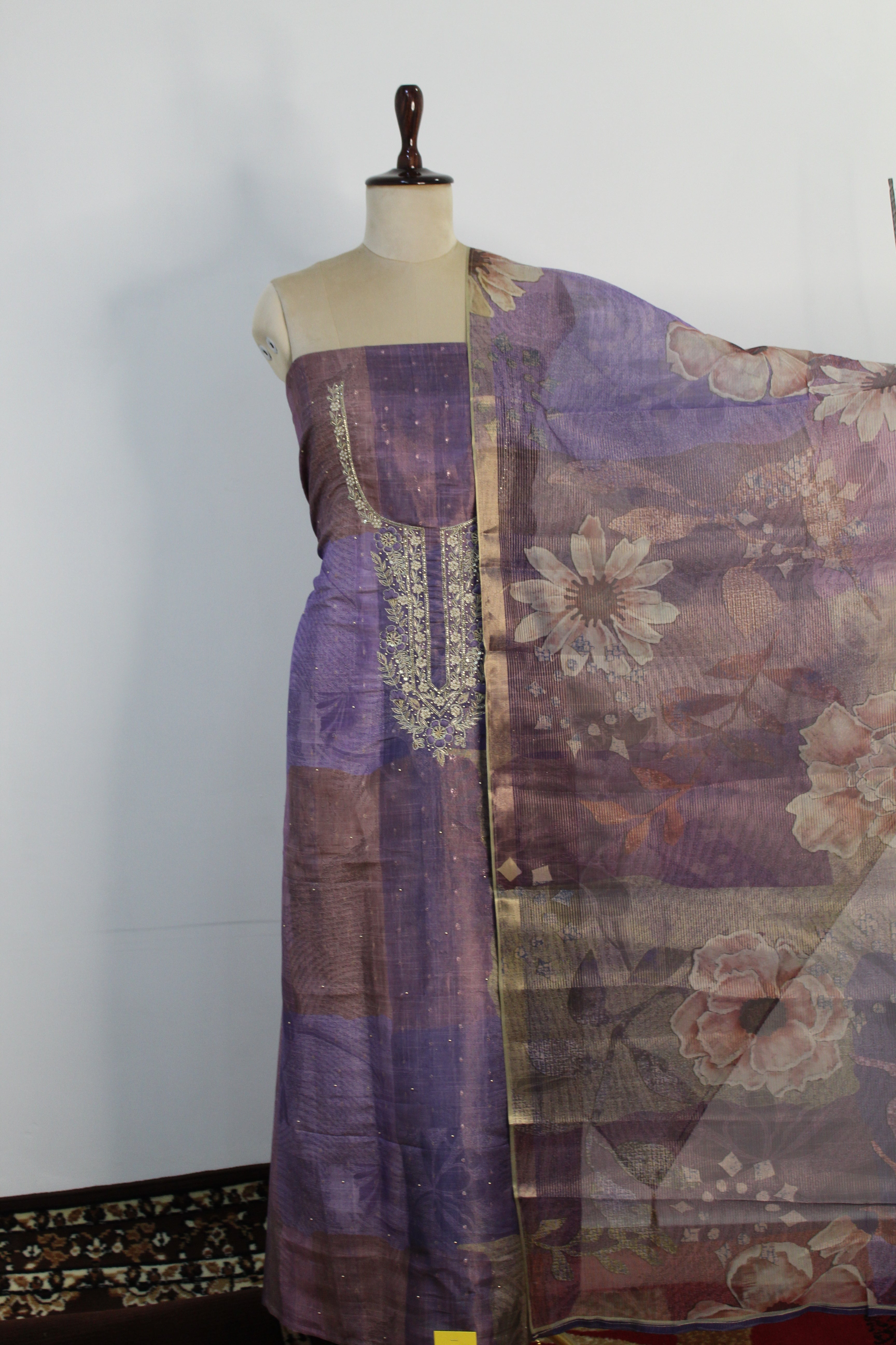 Pearl & Thread Hand Work Un-Stitched Suit Fabric New