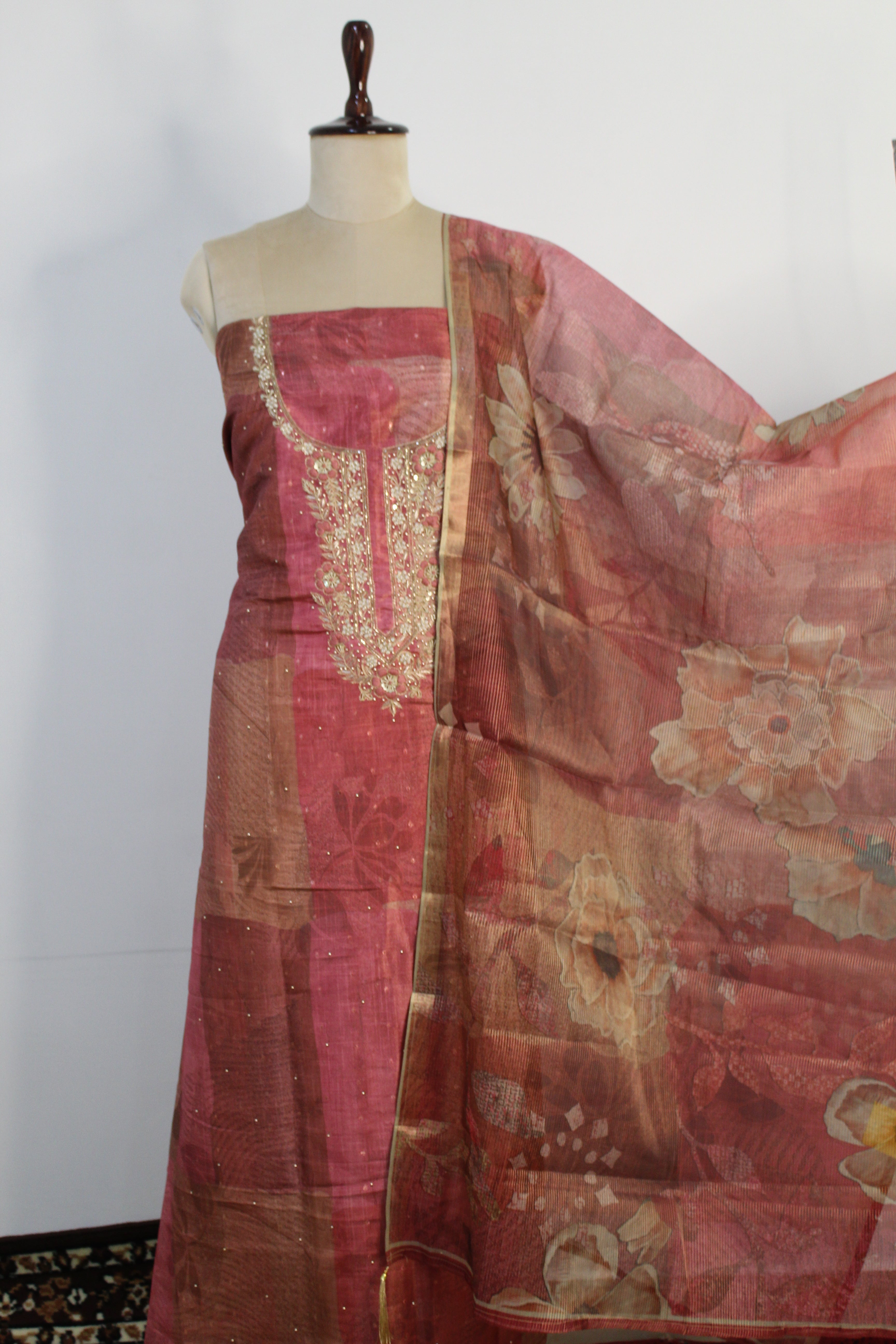 Pearl & Thread Hand Work Un-Stitched Suit Fabric New