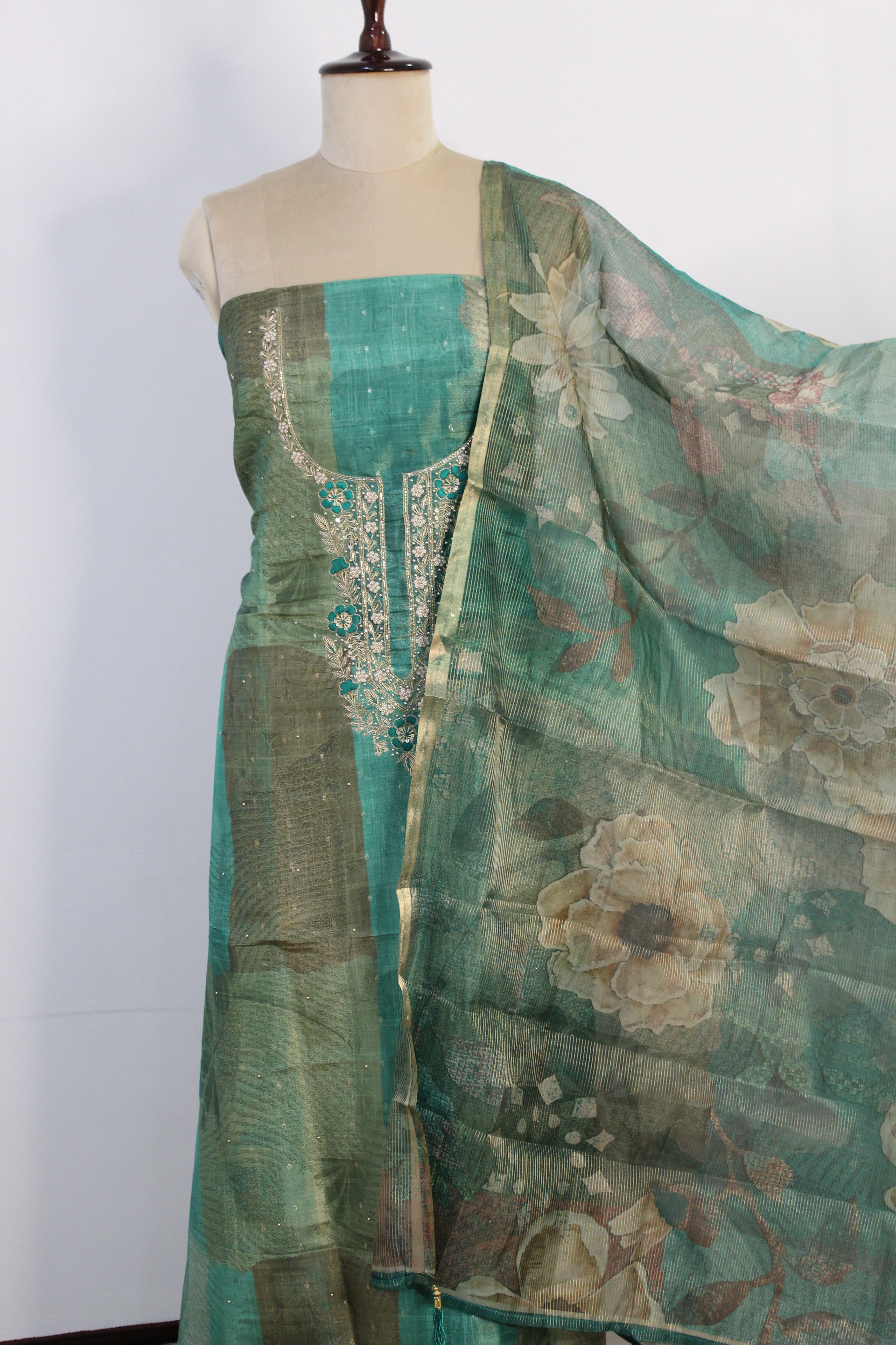 Pearl & Thread Hand Work Un-Stitched Suit Fabric New