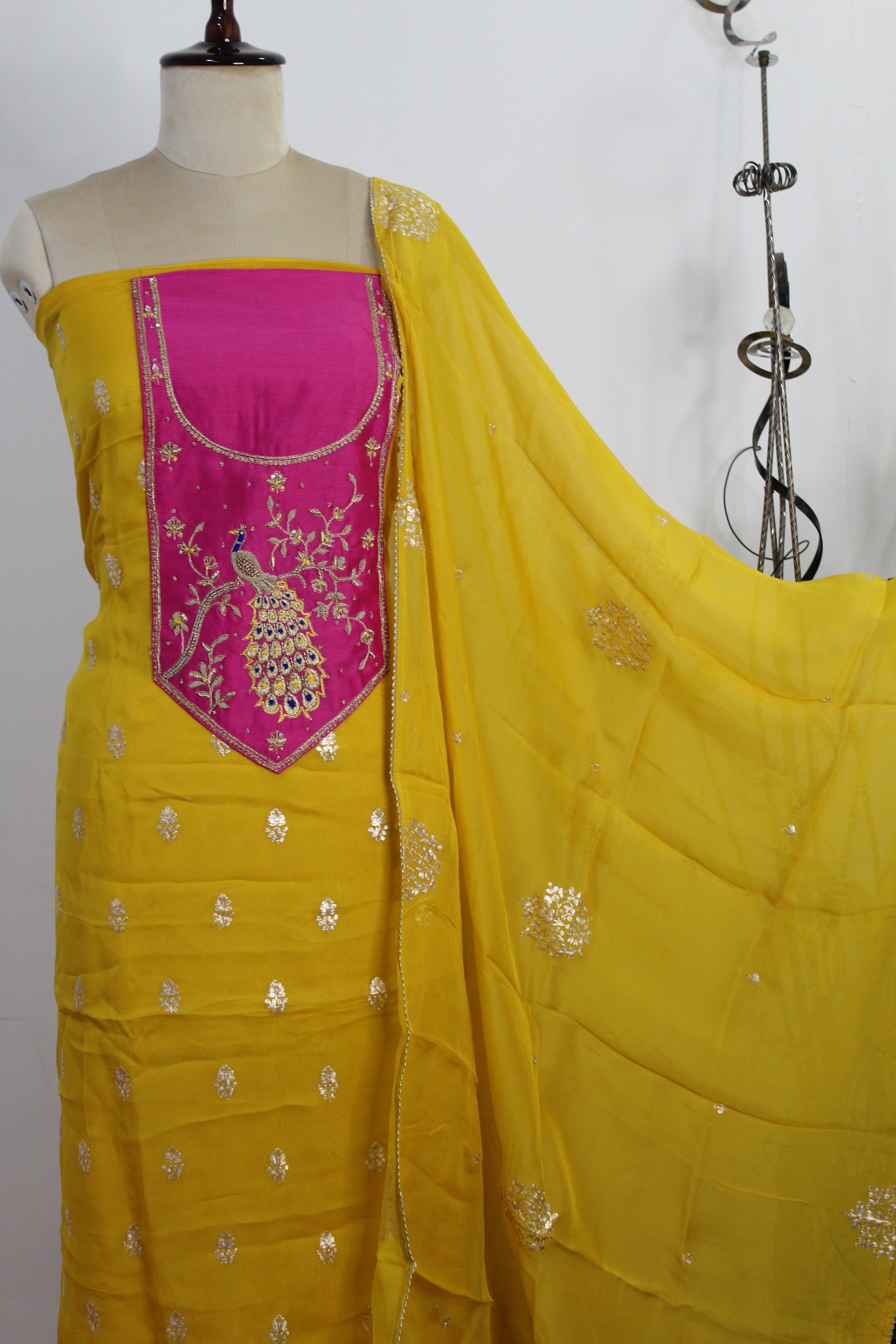 Dabka Hand Work Un-Stitched Suit Fabric