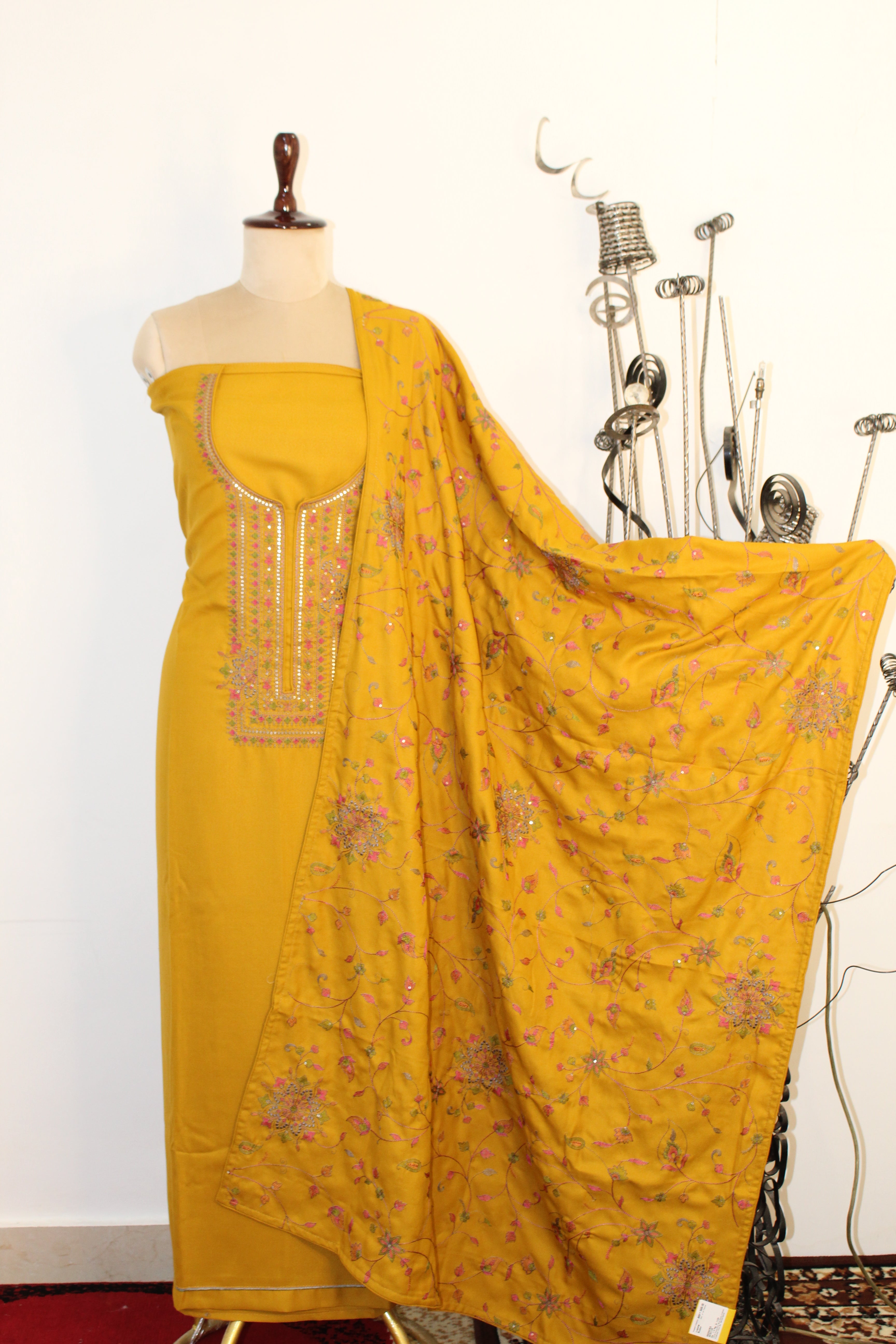 Semi Pashmina With Work Un-Stitched Suit Fabric