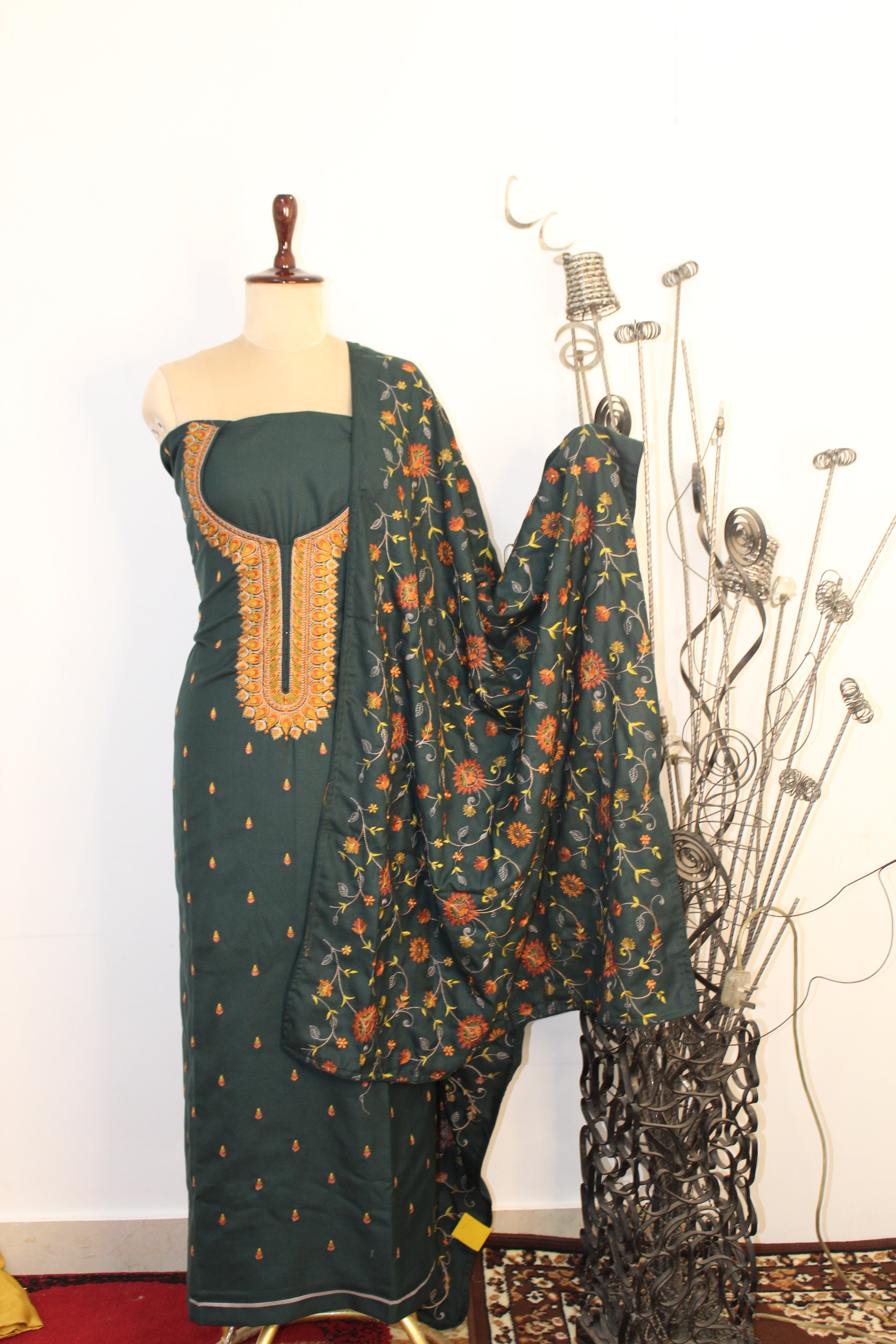Semi Pashmina With Work Un-Stitched Suit Fabric