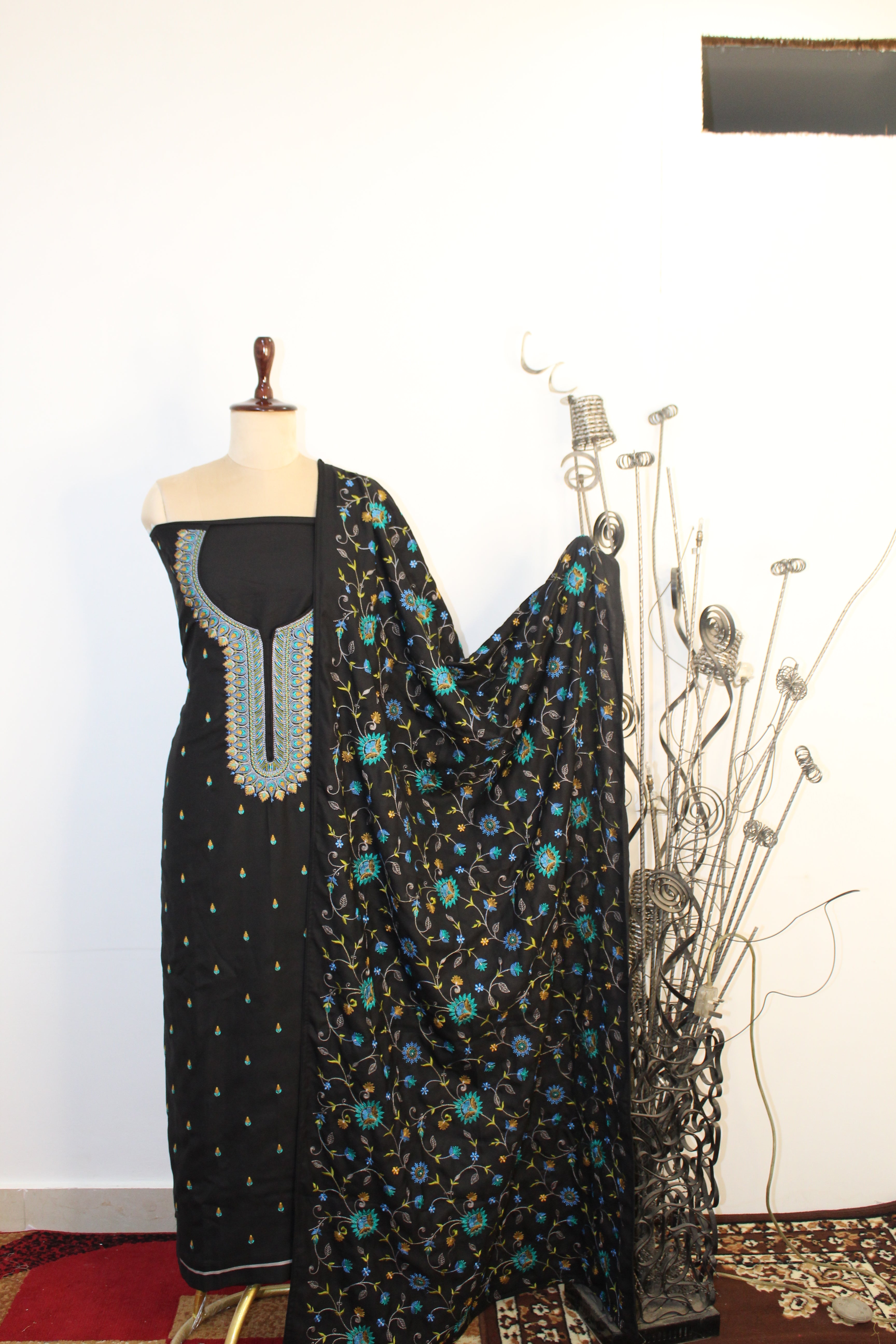 Semi Pashmina With Work Un-Stitched Suit Fabric