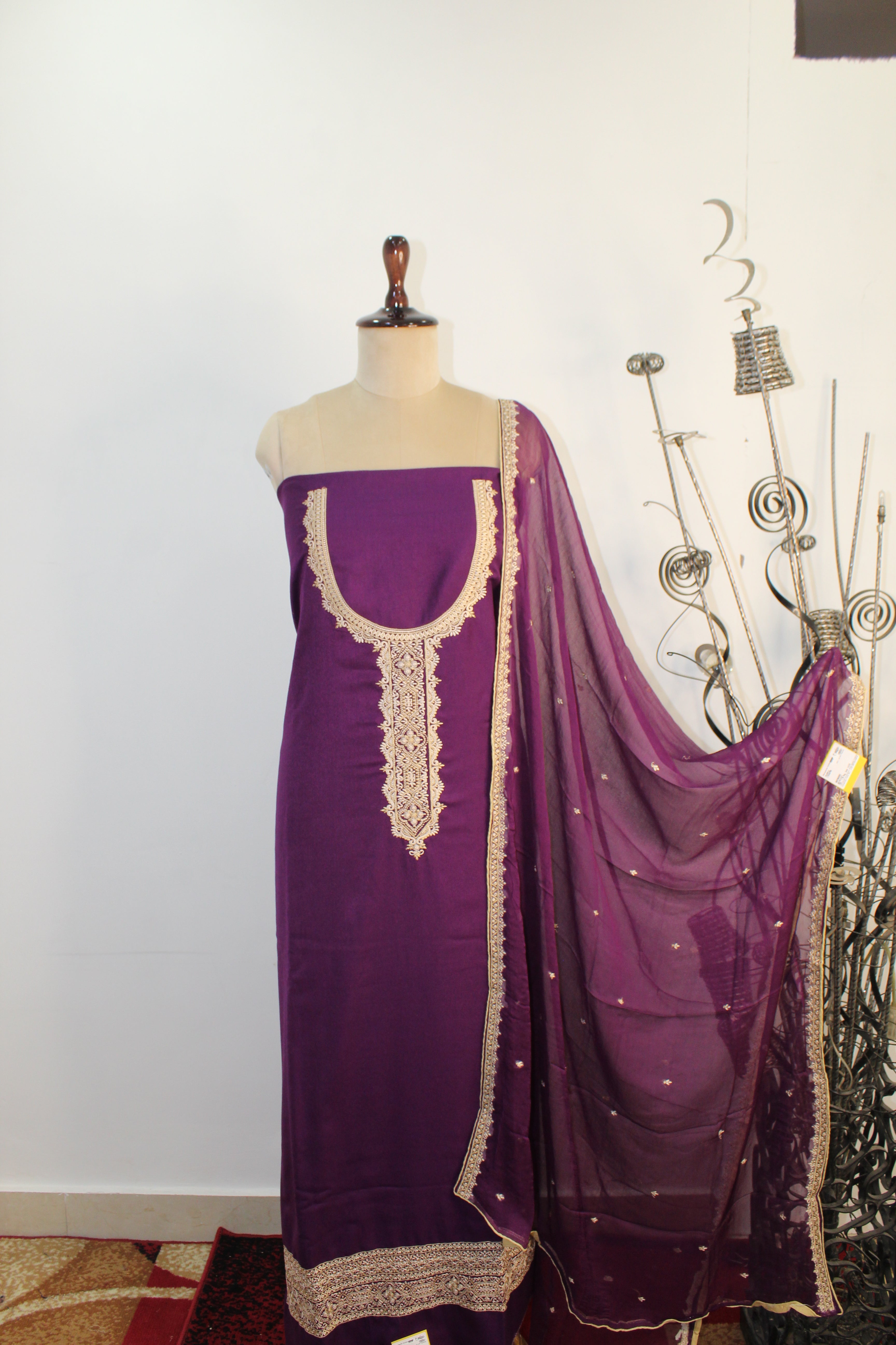 Semi Pashmina With Work Un-Stitched Suit Fabric