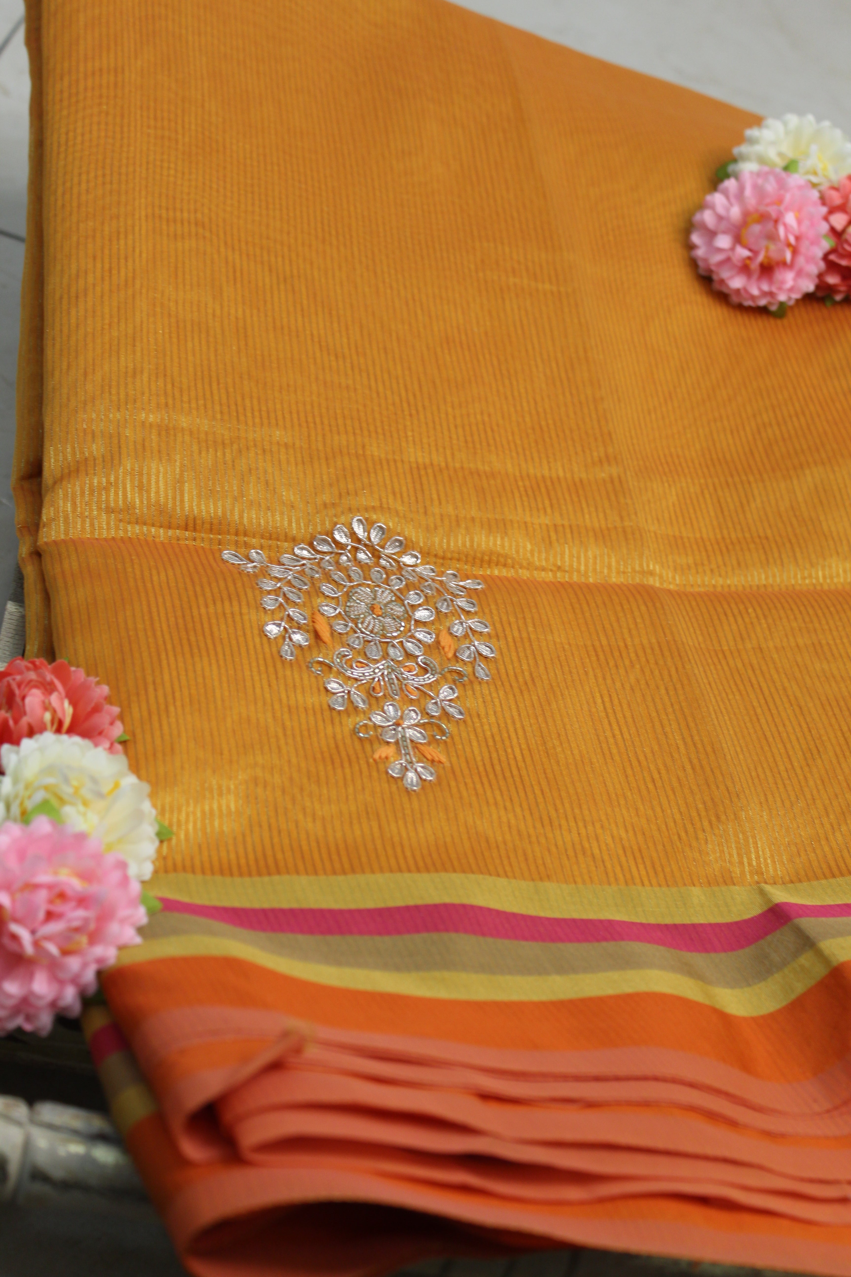 Cotton Tissue Saree with Hand Work
