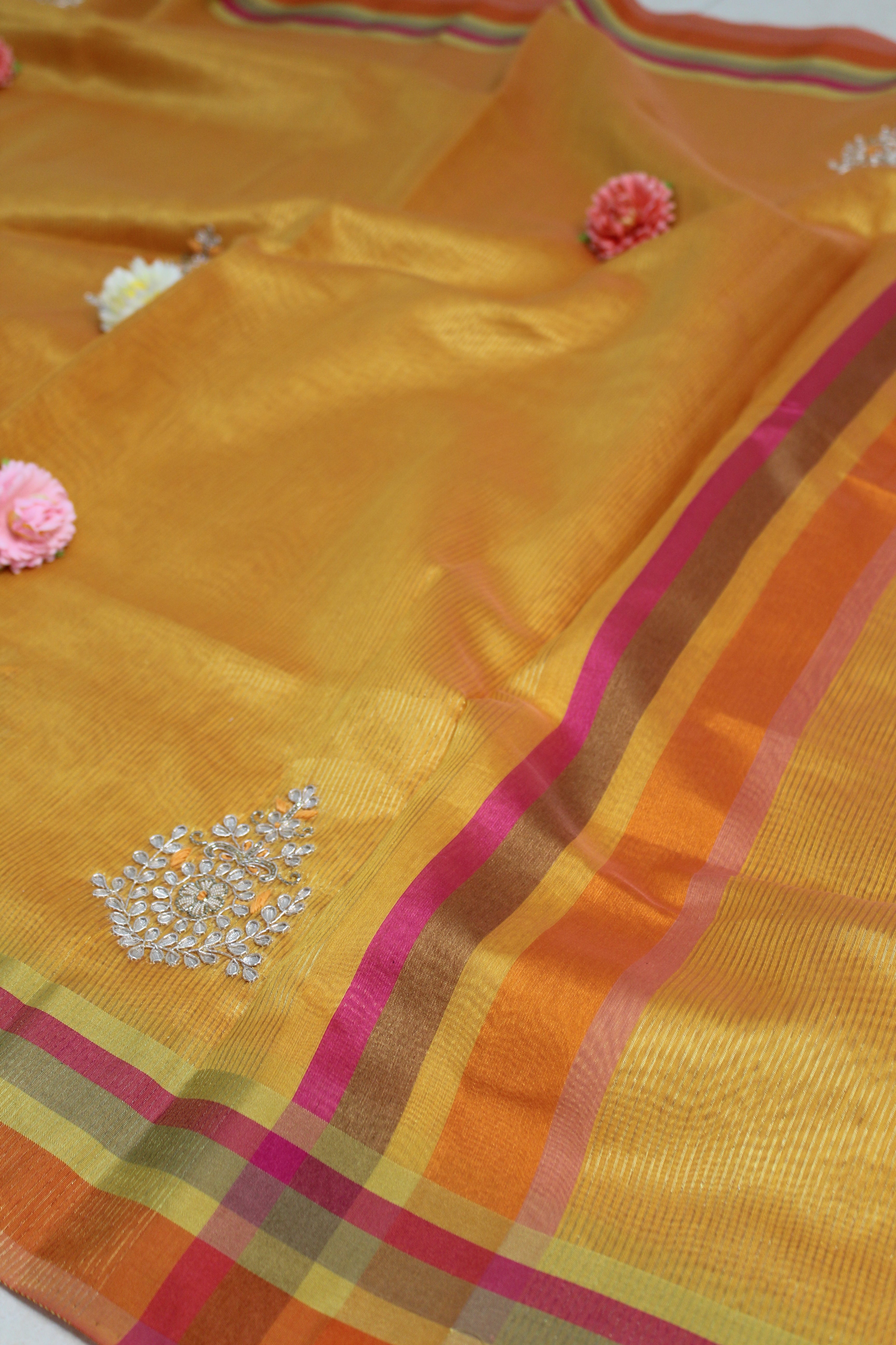 Cotton Tissue Saree with Hand Work