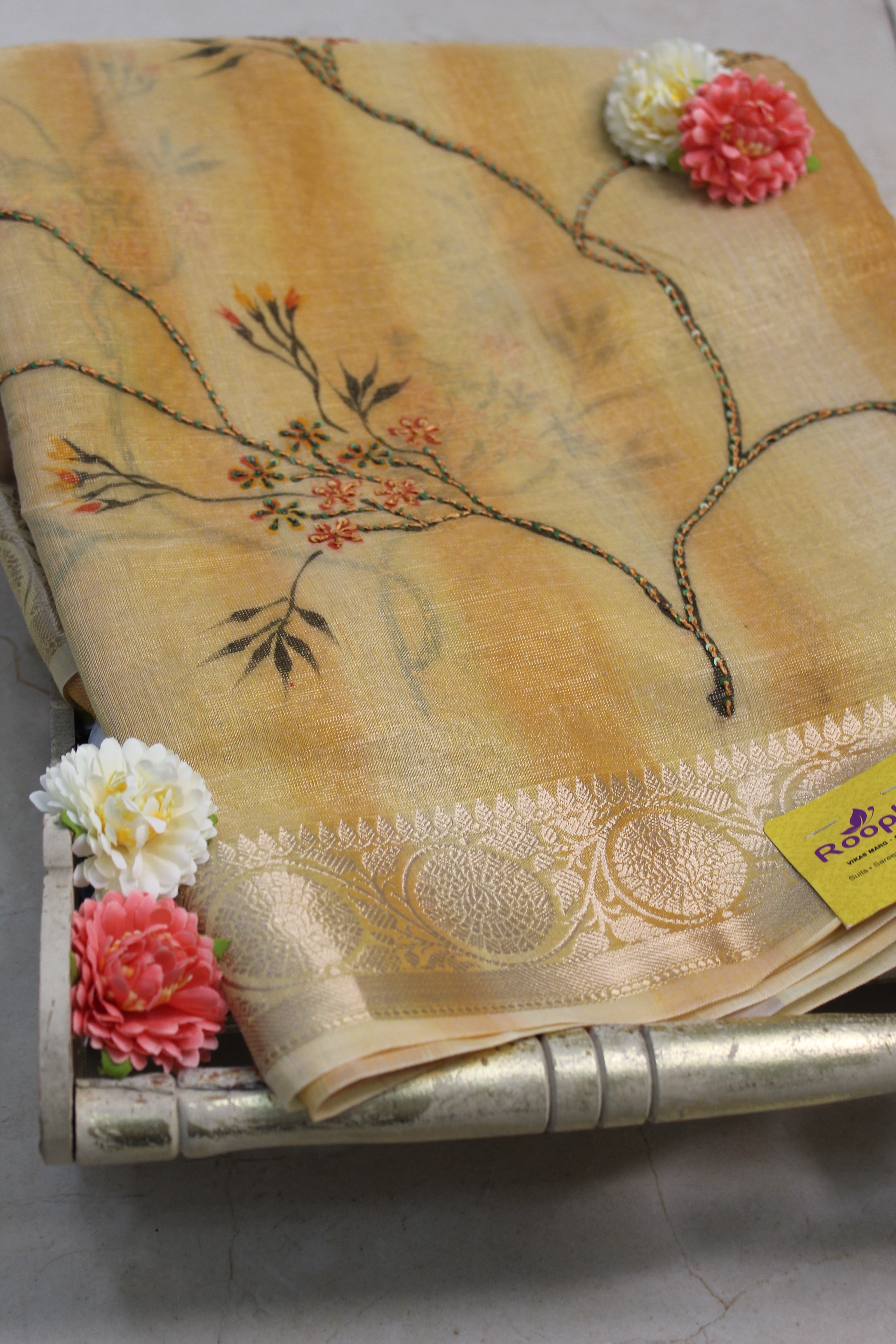 Cotton Tissue Saree with Knot & Sequins Work