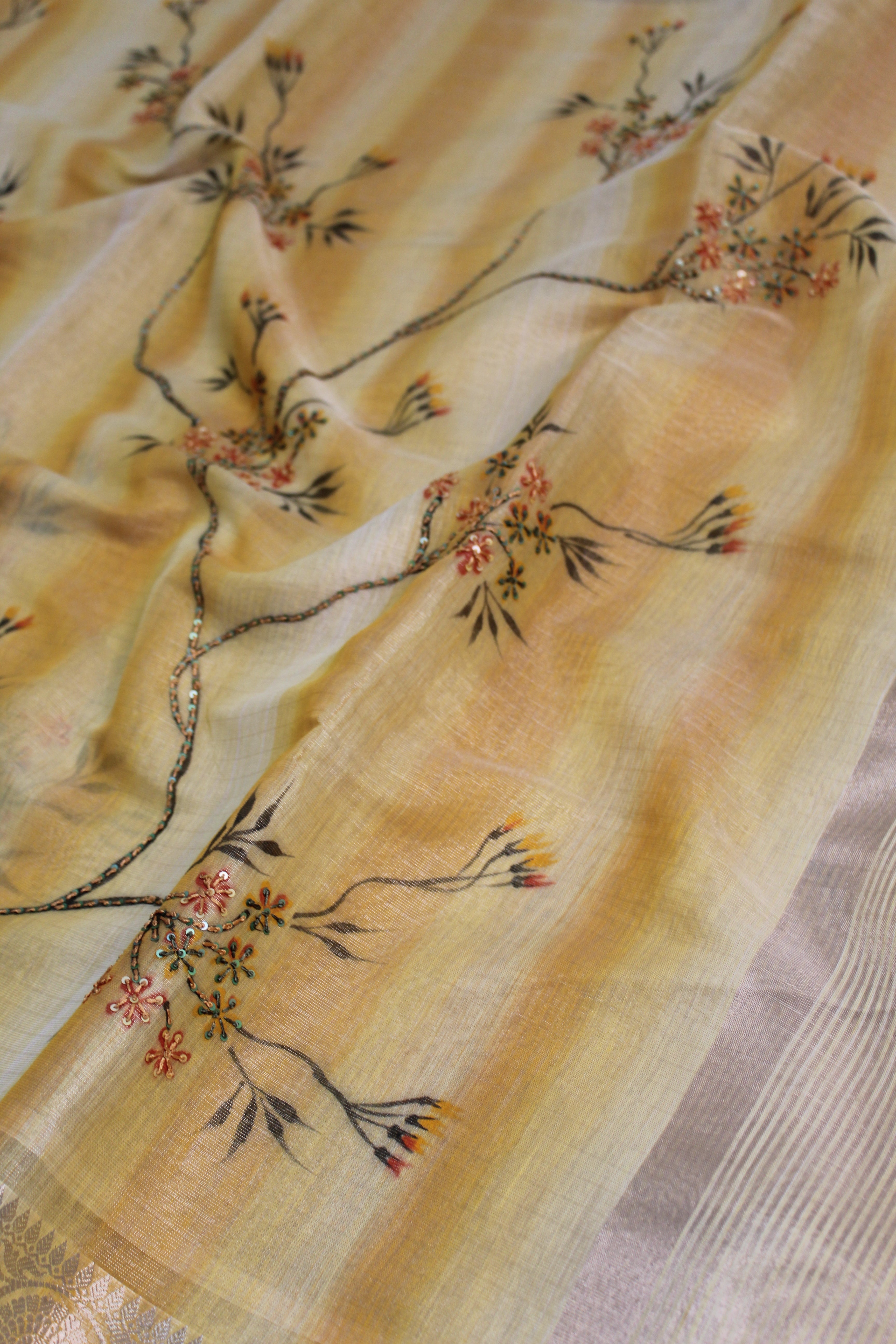 Cotton Tissue Saree with Knot & Sequins Work