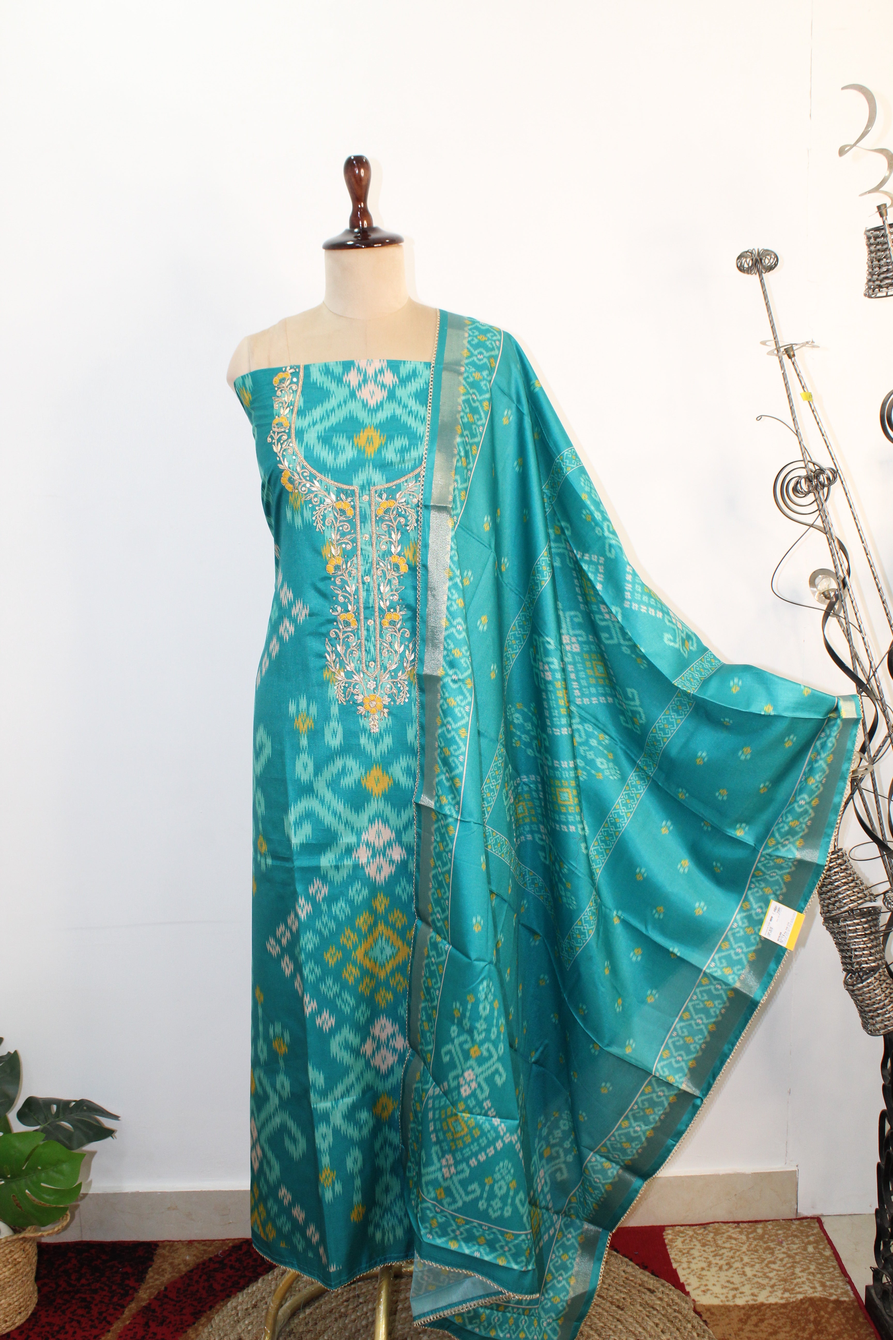 Rama Green Cotton Unstitched Suit Fabric