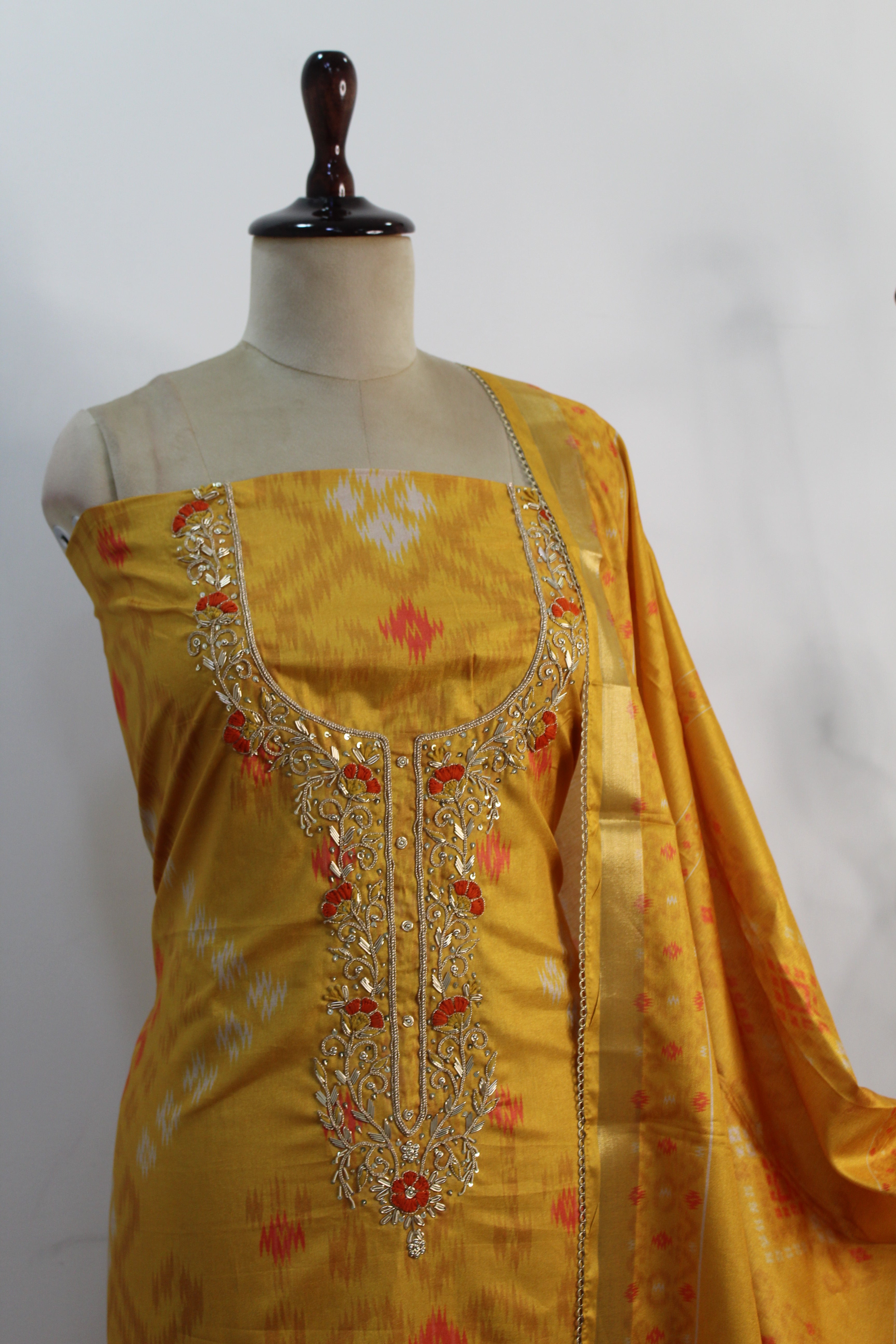 Mustard Yellow Cotton Unstitched Suit Fabric