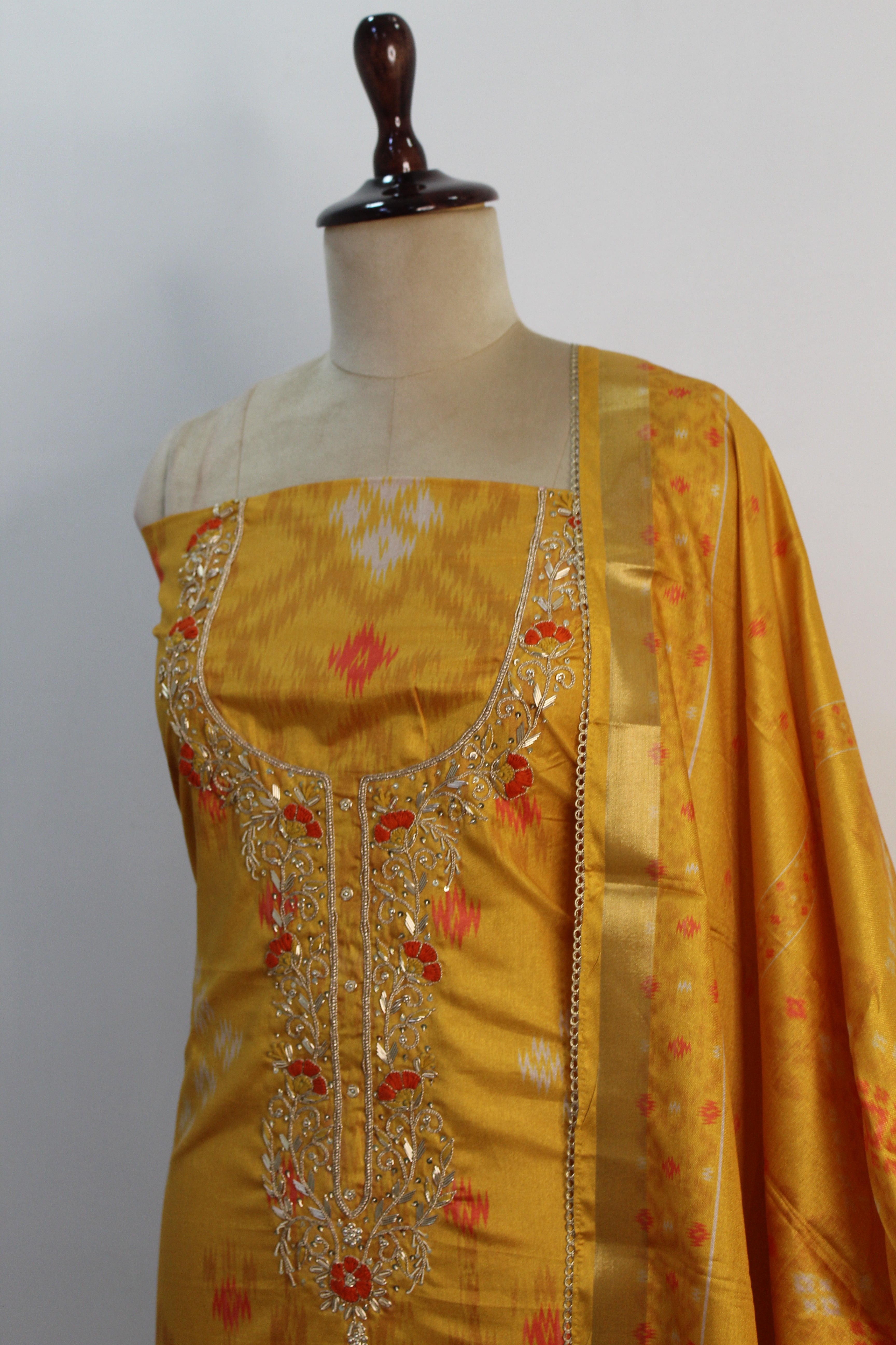 Mustard Yellow Cotton Unstitched Suit Fabric