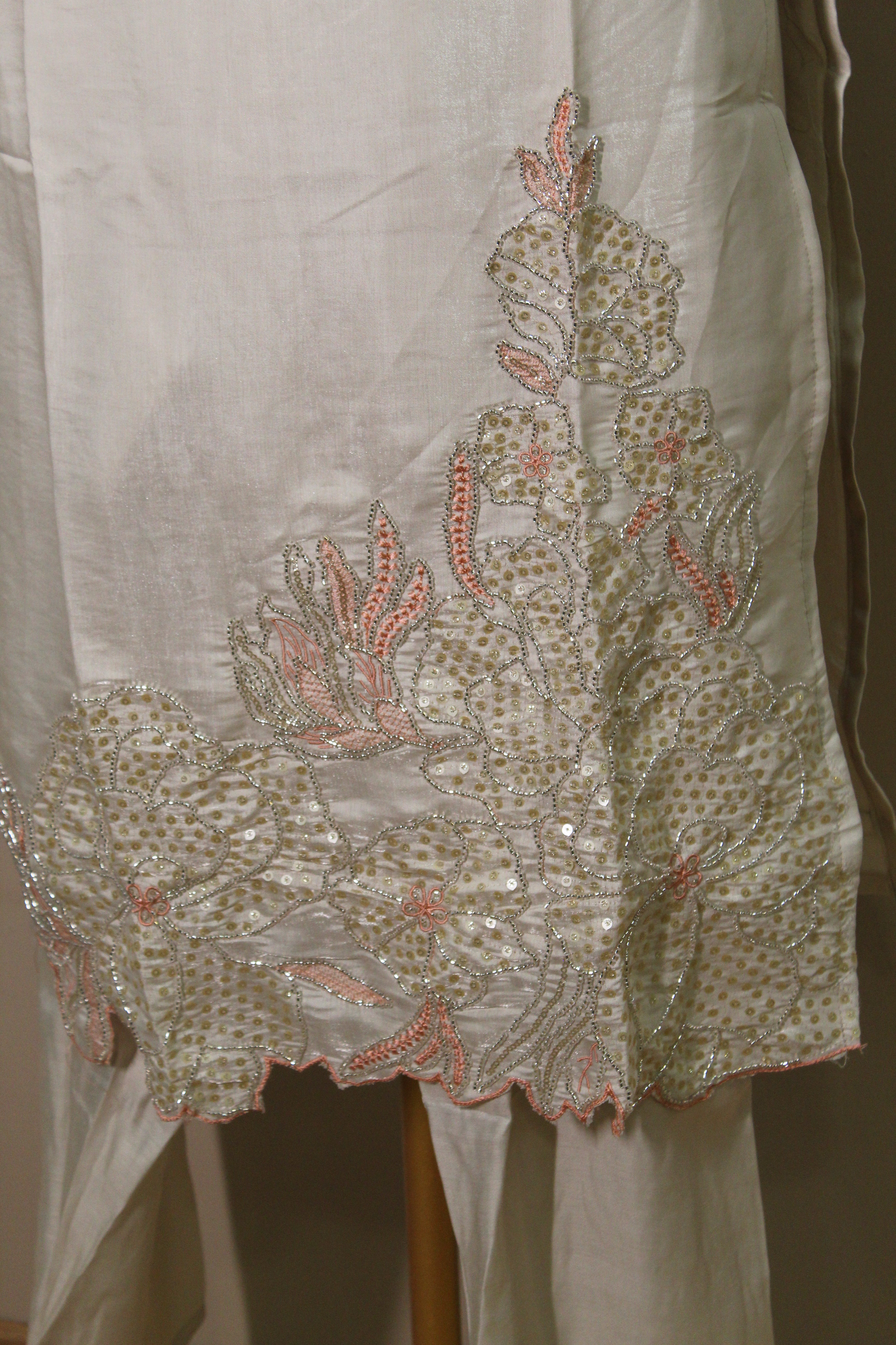 Cream Tissue Cotton Kurti Set Flower Motif