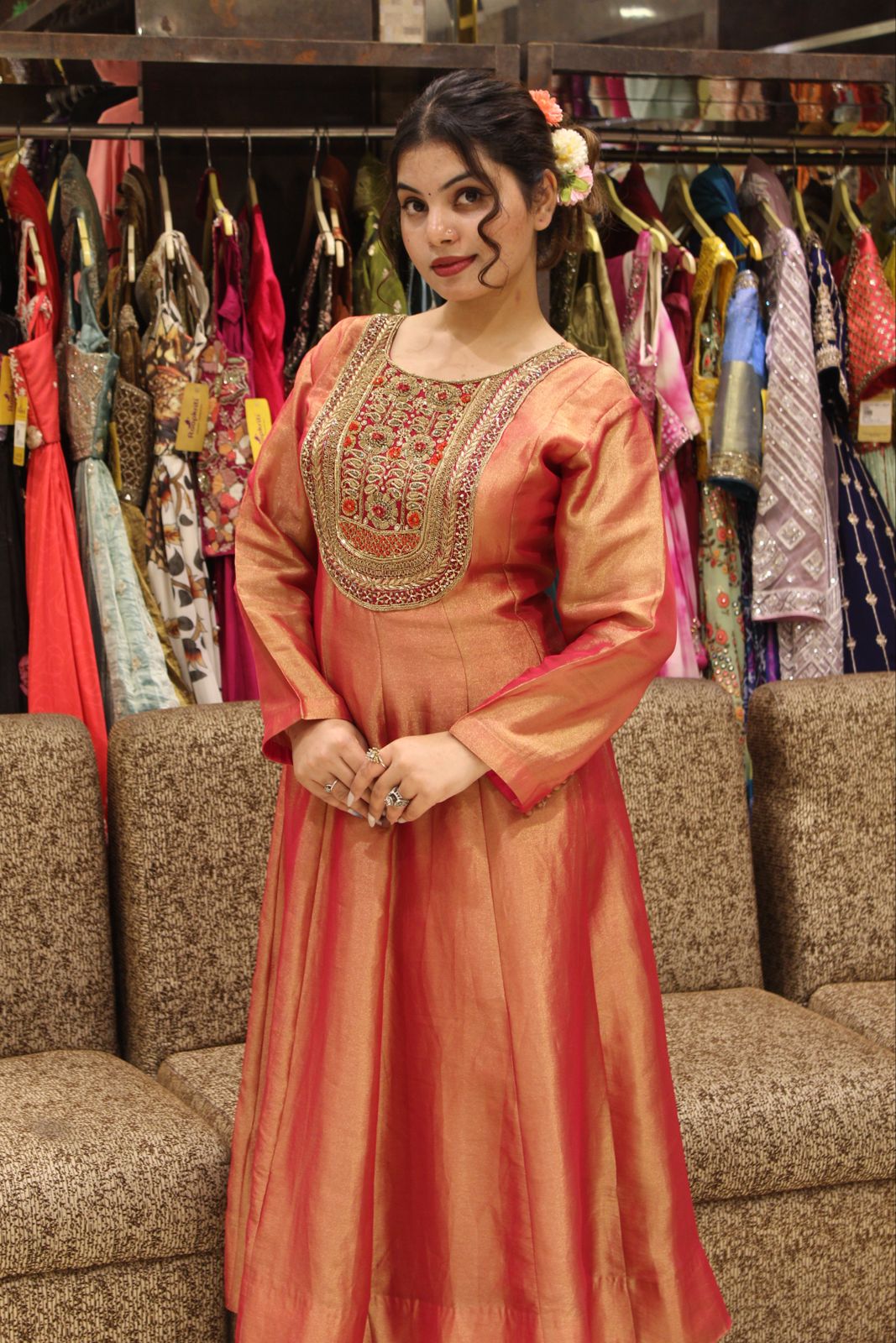 Dusty Pink Short Anarkali  with Beautiful Hand Emboridry