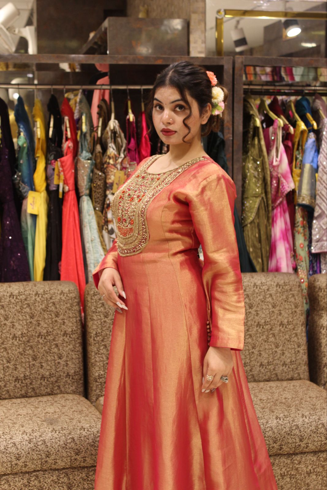 Dusty Pink Short Anarkali  with Beautiful Hand Emboridry