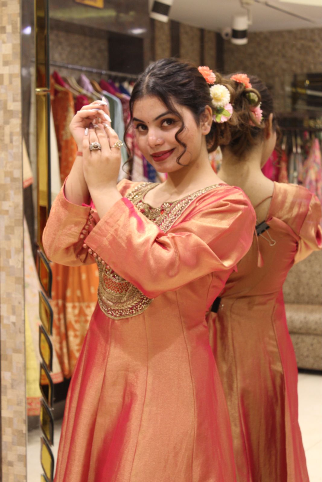 Dusty Pink Short Anarkali  with Beautiful Hand Emboridry