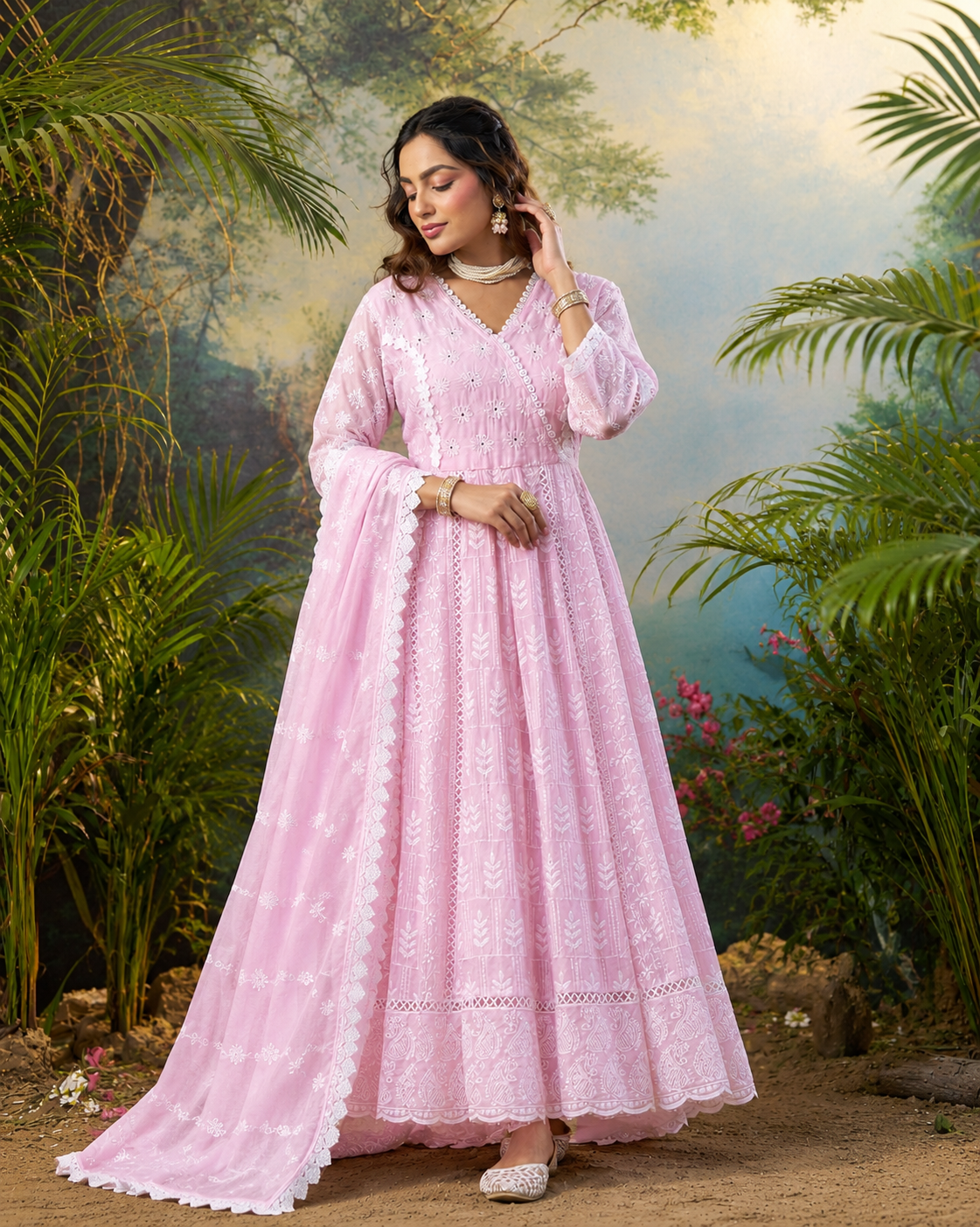Roopkriti Pastel Blue Printed Design Anarkali Suit Set With Matching Dupatta
