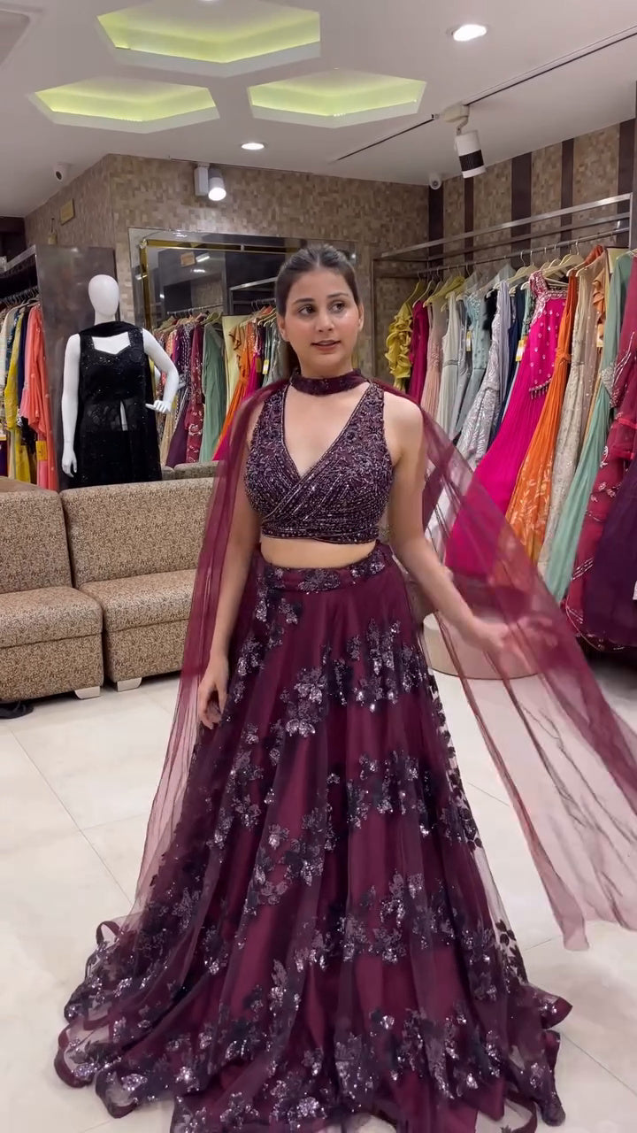 Royal Purple Designer Lehenga Choli with Matching Cape and Subtle Detailing