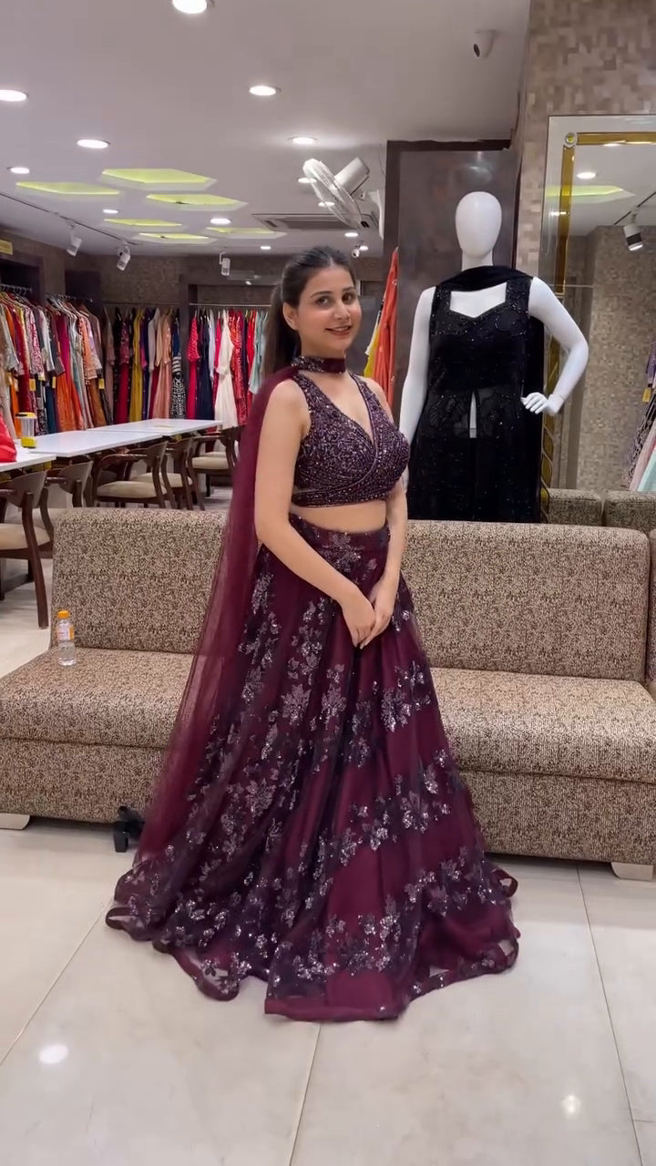 Royal Purple Designer Lehenga Choli with Matching Cape and Subtle Detailing