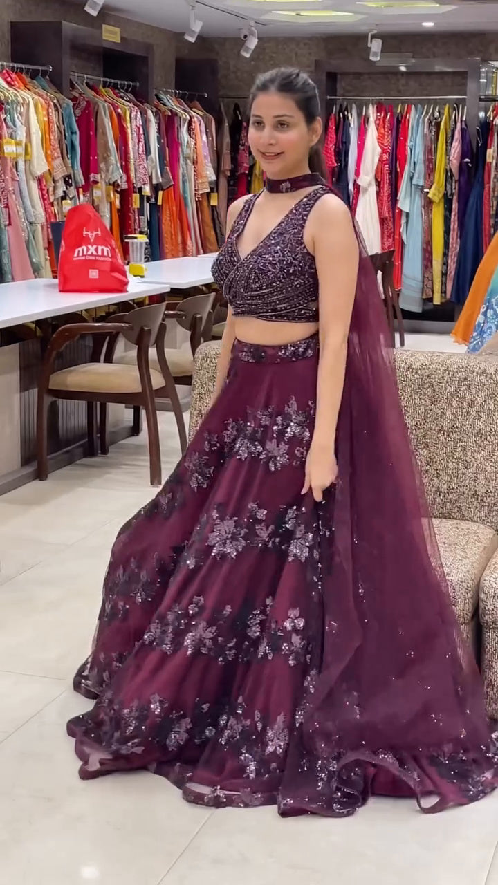 Royal Purple Designer Lehenga Choli with Matching Cape and Subtle Detailing