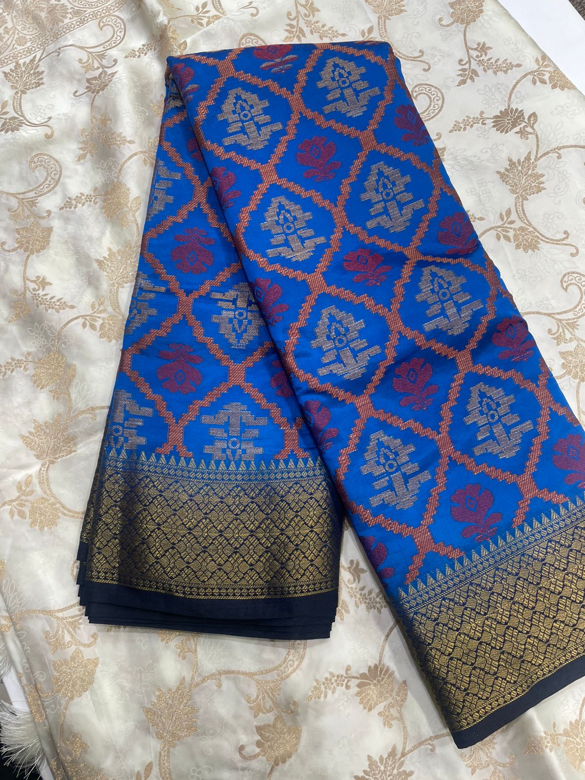 Royal Blue Patola Cotton Saree With Rich Zari Border