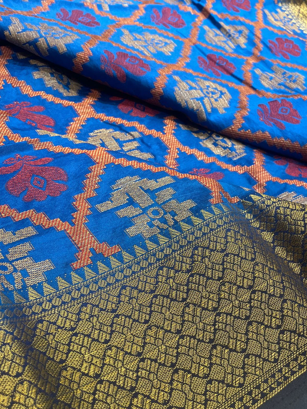 Royal Blue Patola Cotton Saree With Rich Zari Border