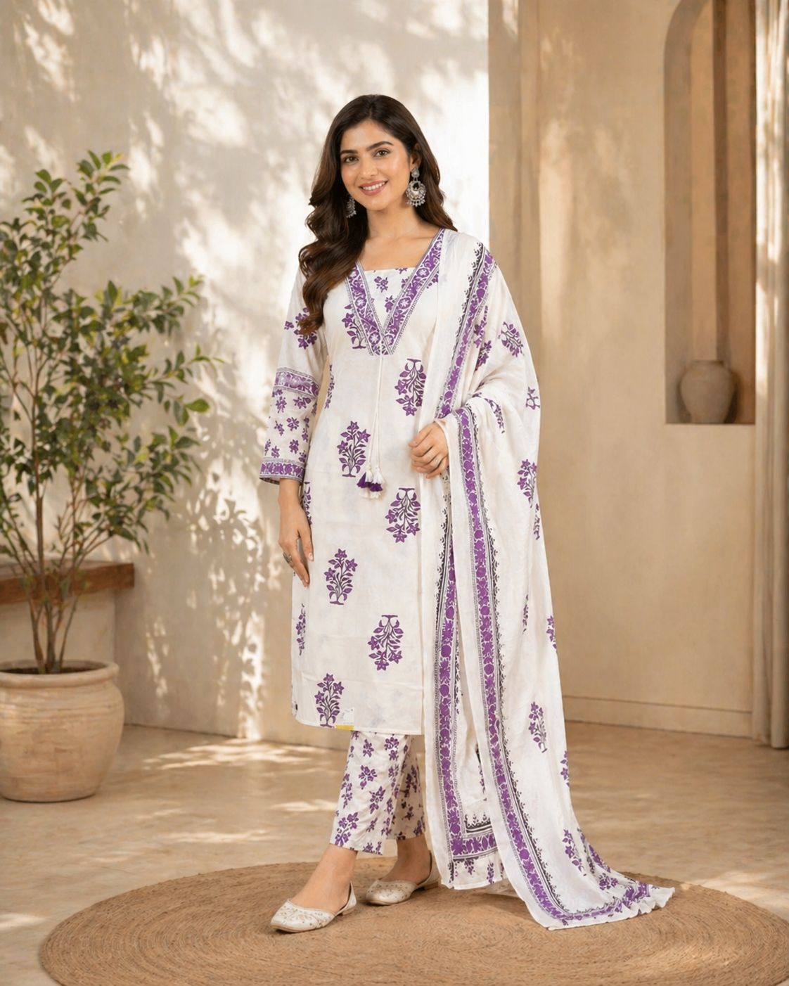 Beautiful Cotton Suit Set & Soft Florals Print With Amazing Neck Work