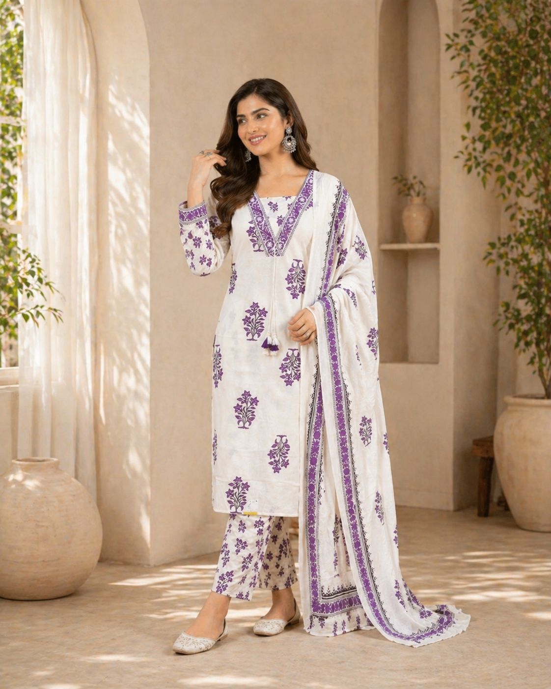 Beautiful Cotton Suit Set & Soft Florals Print With Amazing Neck Work
