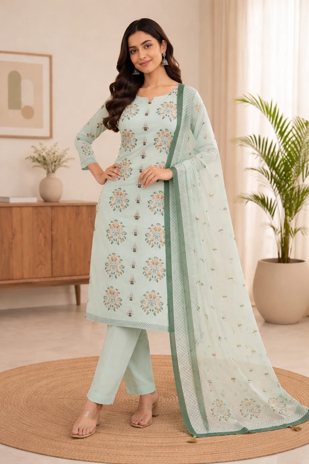 Elegant Sage Green Suit Set Featuring Stunning Embroidery