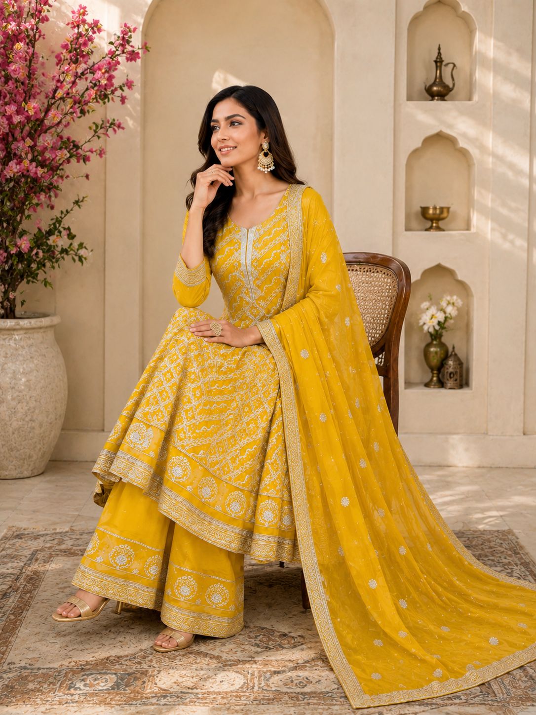Sunshine Elegance In A Beautiful Mustard Short Anarkali With Plazo