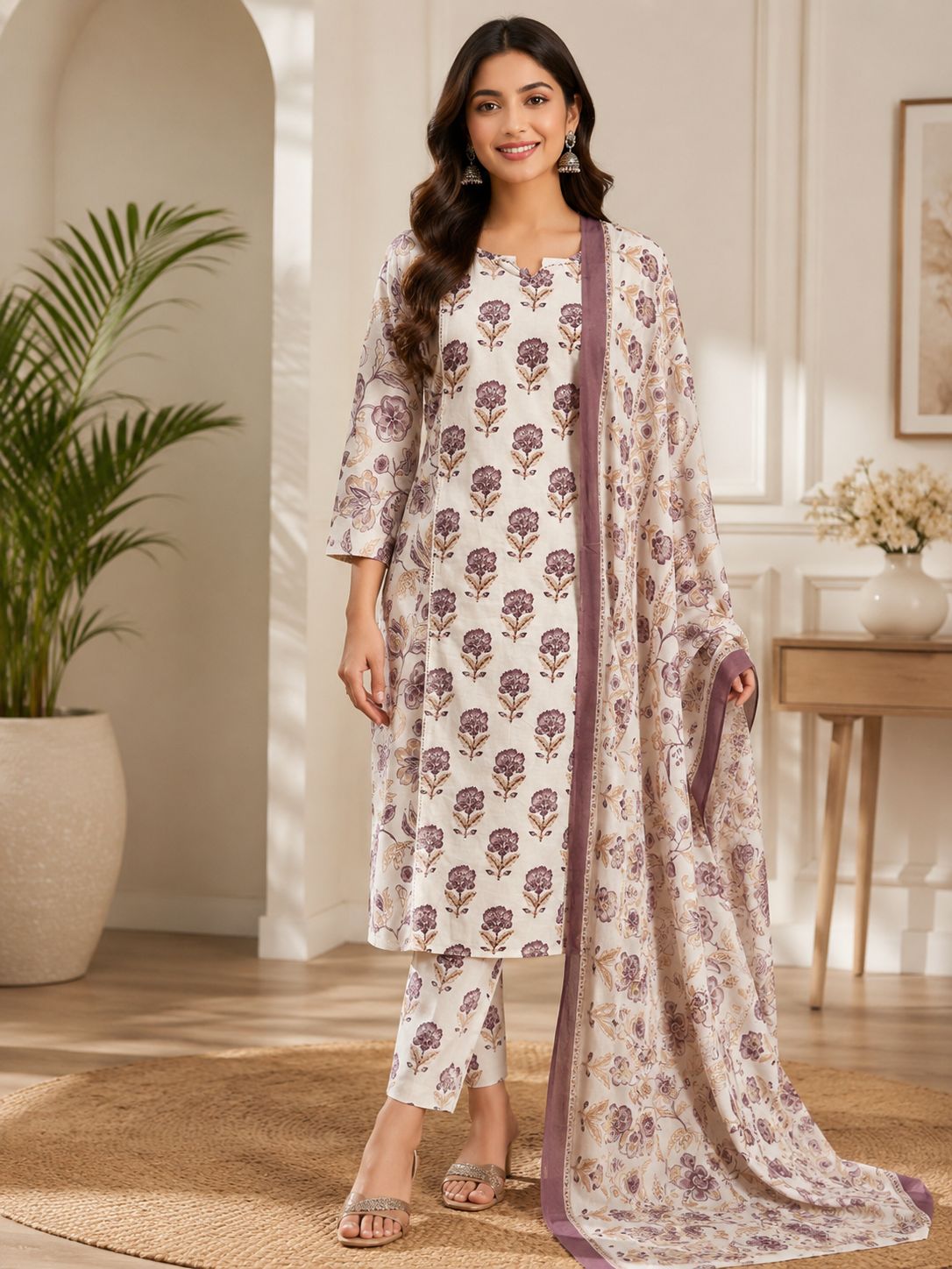 Beautiful cotton suit set with delicate floral prints