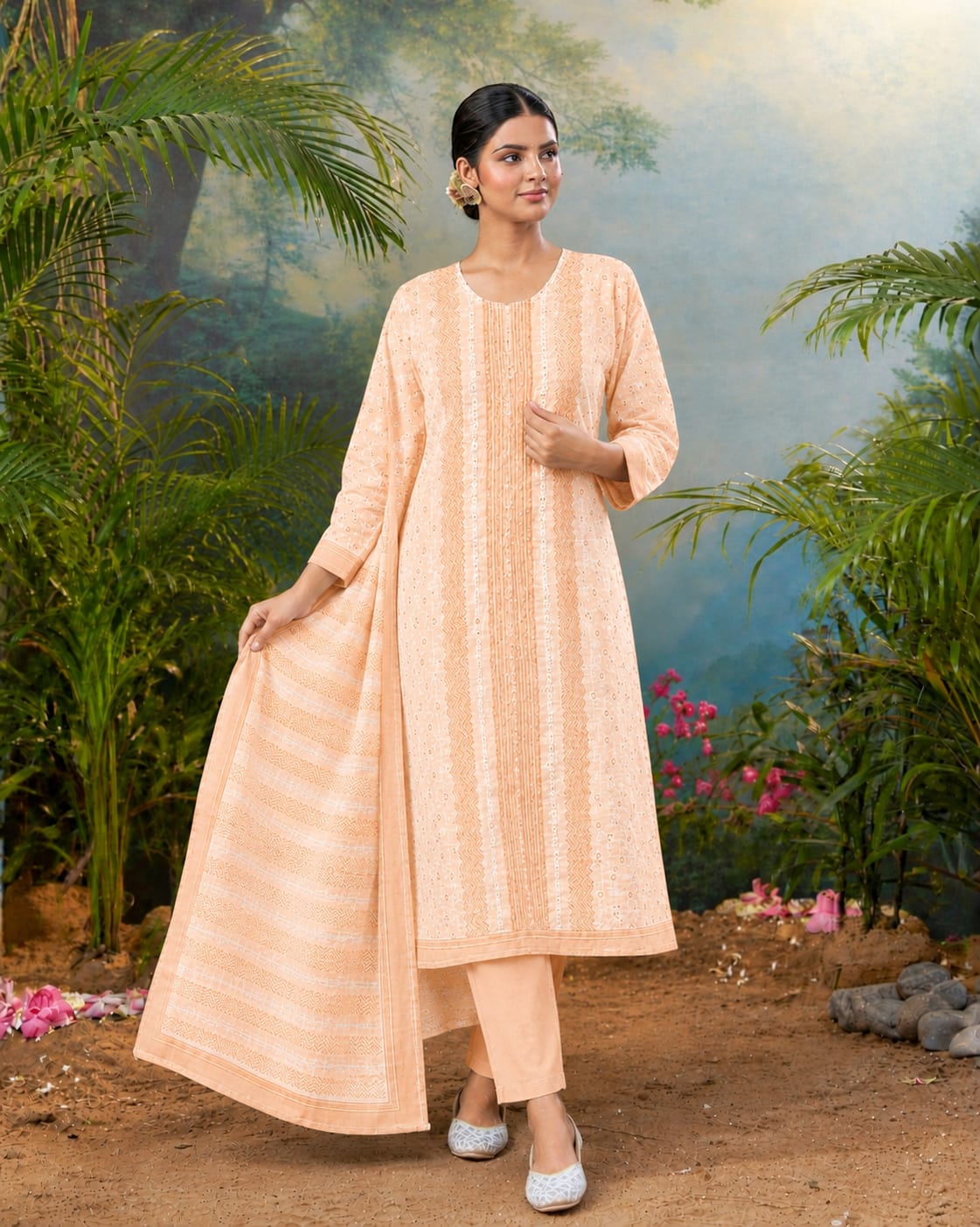 Elegant Light Blue Printed Kurta Set with Dupatta