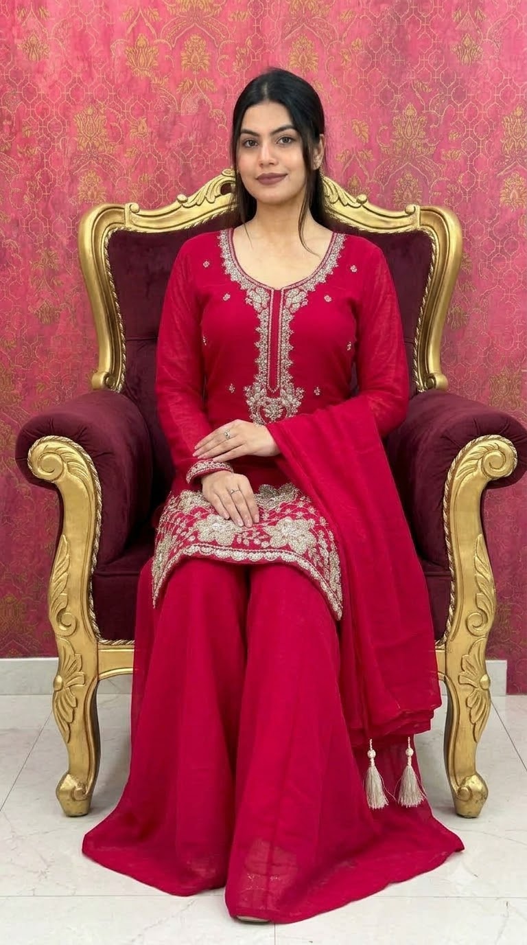 Elegance Magenta Pink Kurta Set with Dupatta and Flared Sharara Bottoms