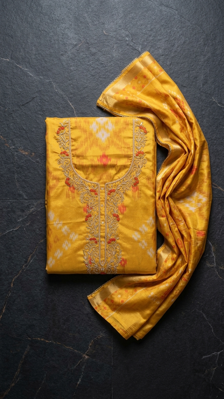 Mustard Yellow Cotton Unstitched Suit Fabric