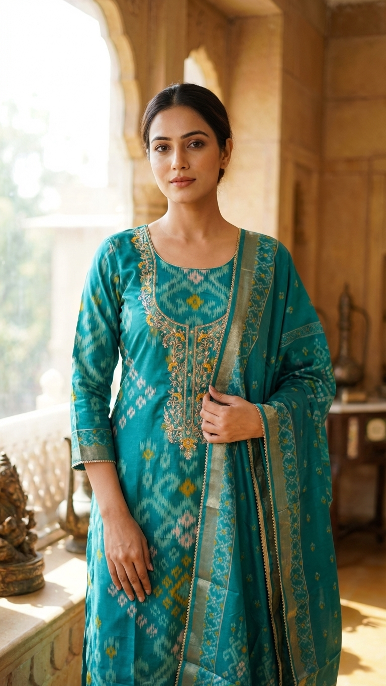 Rama Green Cotton Unstitched Suit Fabric